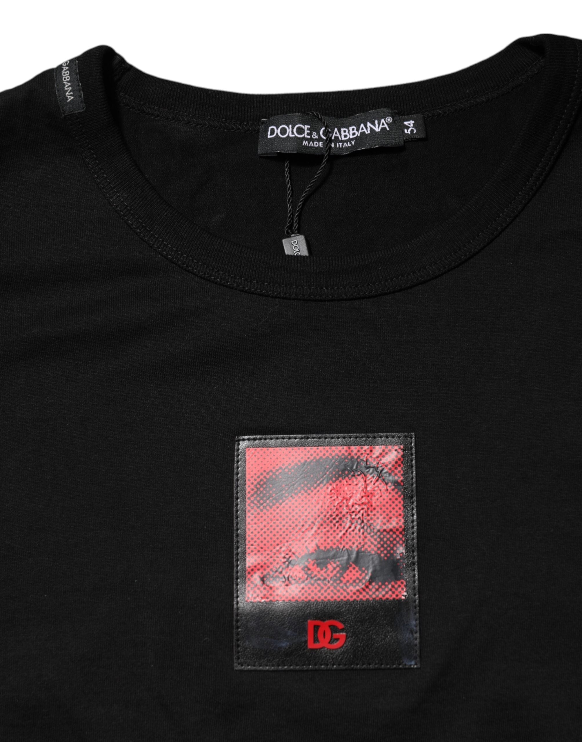 Dolce & Gabbana Schwarzes Baumwoll-T-Shirt mit Rundhalsausschnitt und Augenaufdruck für Männer