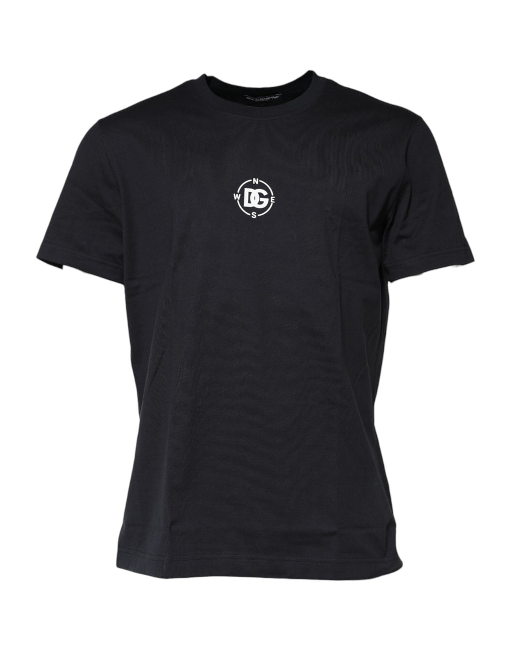 Dolce & Gabbana Schwarzes DG Compass Print Baumwoll-T-Shirt mit Rundhalsausschnitt