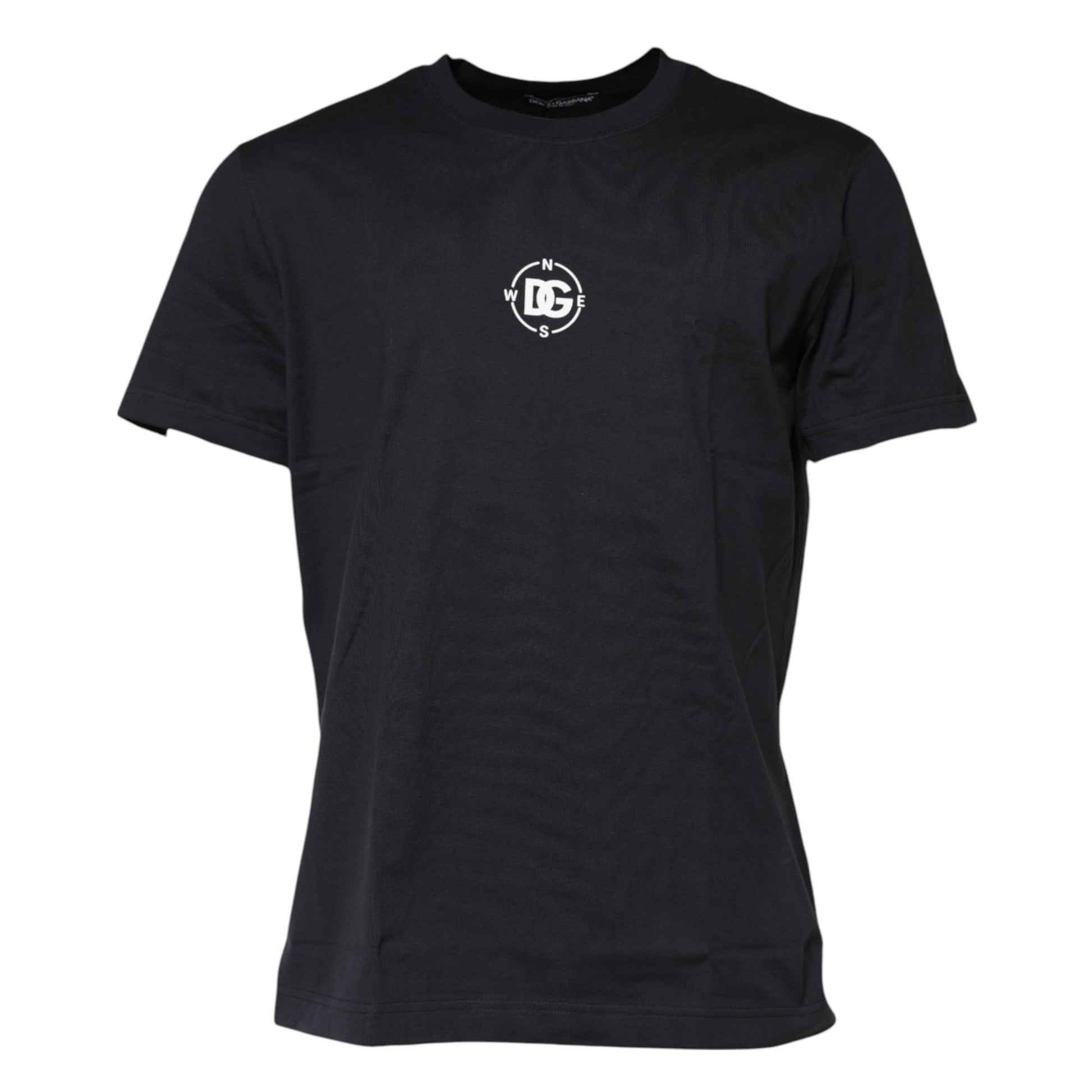 Dolce & Gabbana Schwarzes DG Compass Print Baumwoll-T-Shirt mit Rundhalsausschnitt
