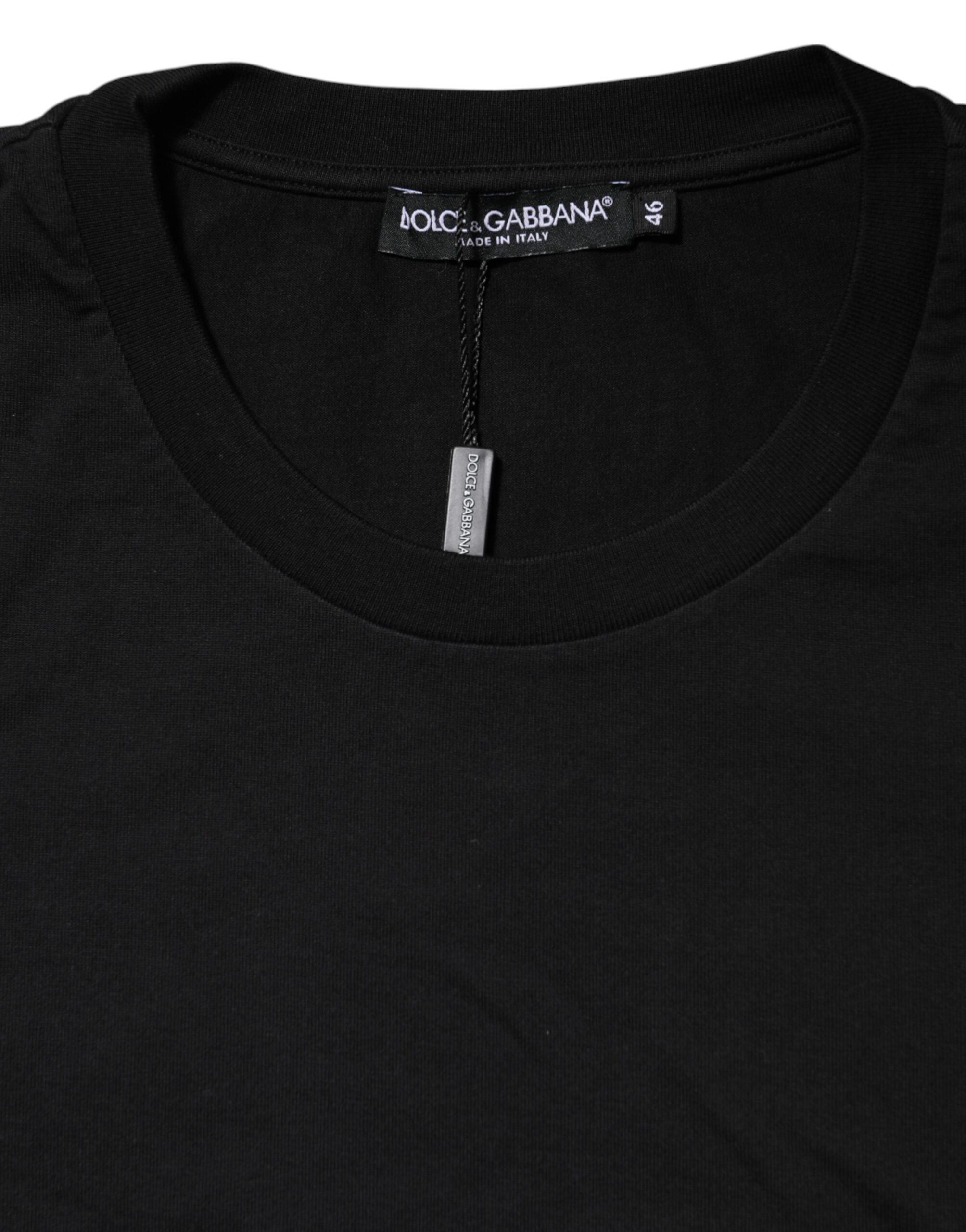 Dolce & Gabbana Schwarzes Logo Print Baumwolle Männer T-Shirt mit Rundhalsausschnitt