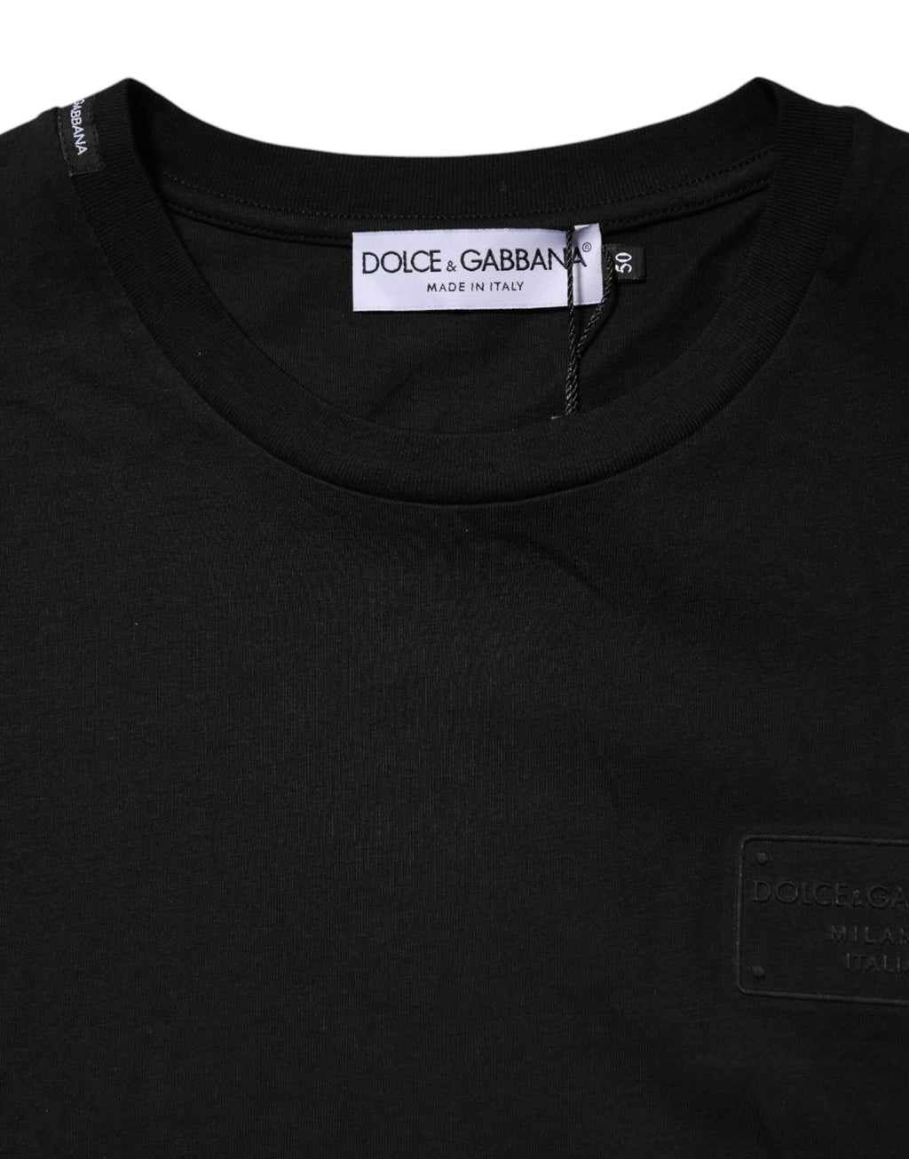 Dolce & Gabbana Schwarzes Logo-Plakette Baumwolle T-Shirt mit Rundhalsausschnitt