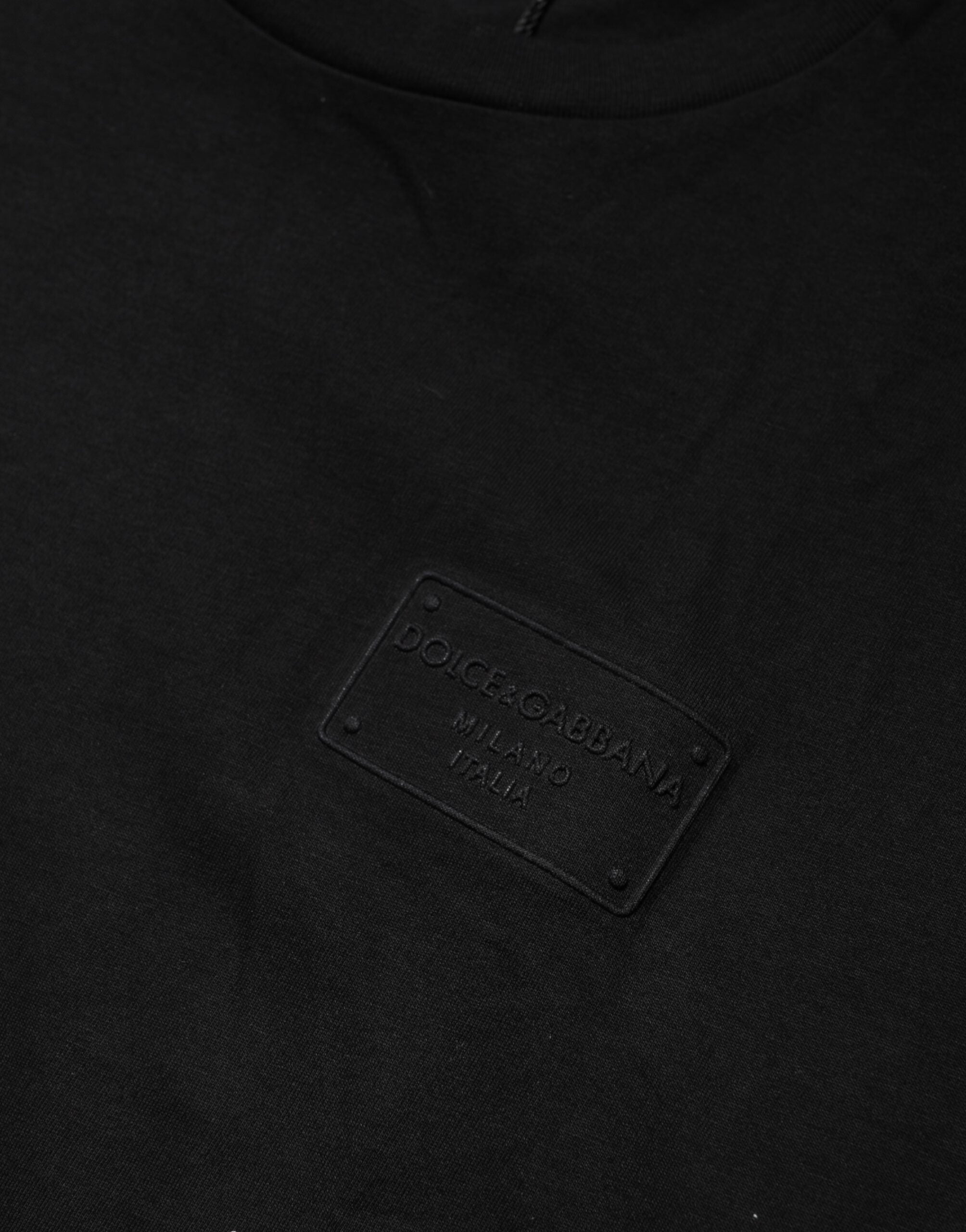 Dolce & Gabbana Schwarzes Logo-Plakette Baumwolle T-Shirt mit Rundhalsausschnitt