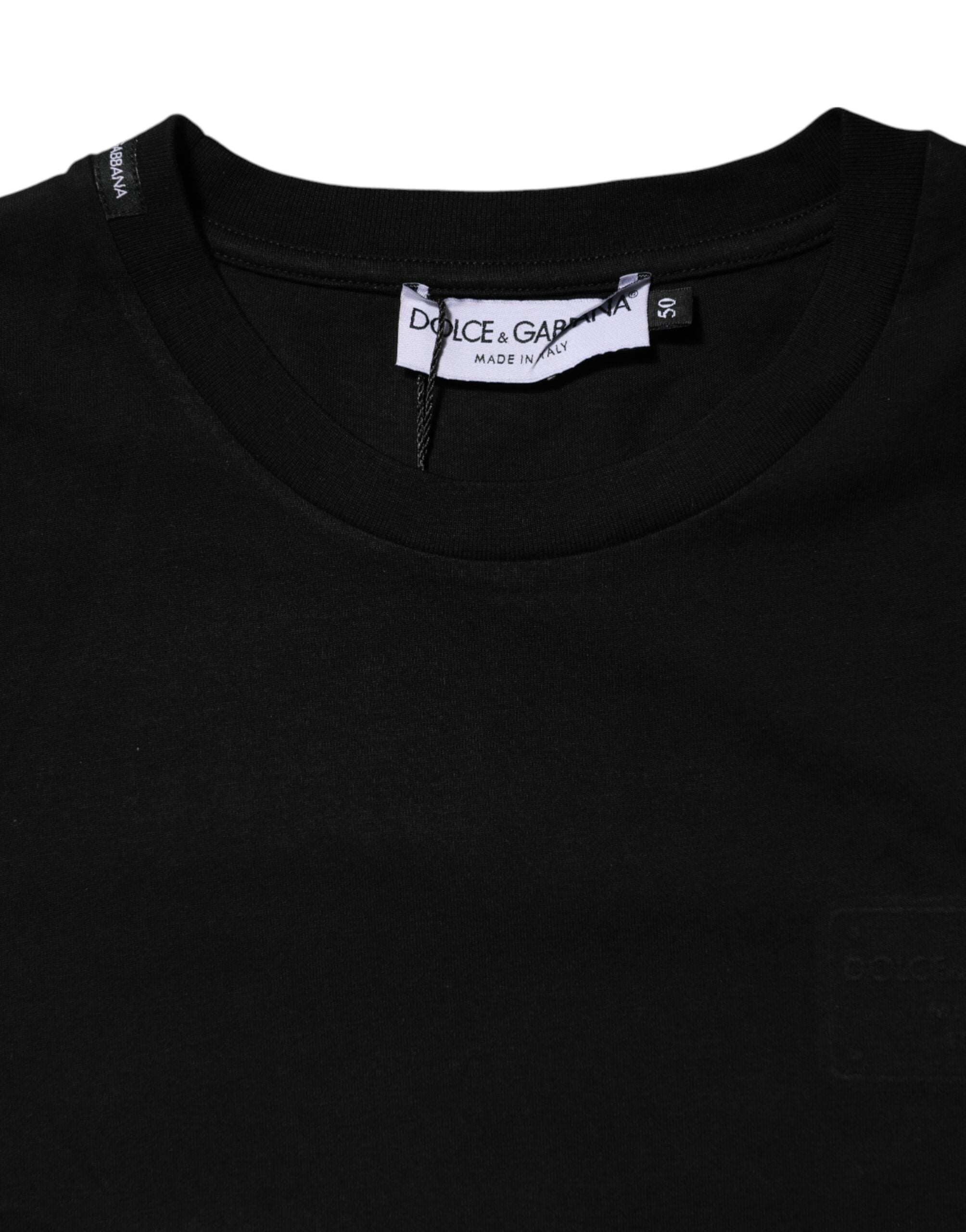 Dolce & Gabbana Schwarzes Baumwoll-T-Shirt mit Rundhalsausschnitt und kurzen Ärmeln