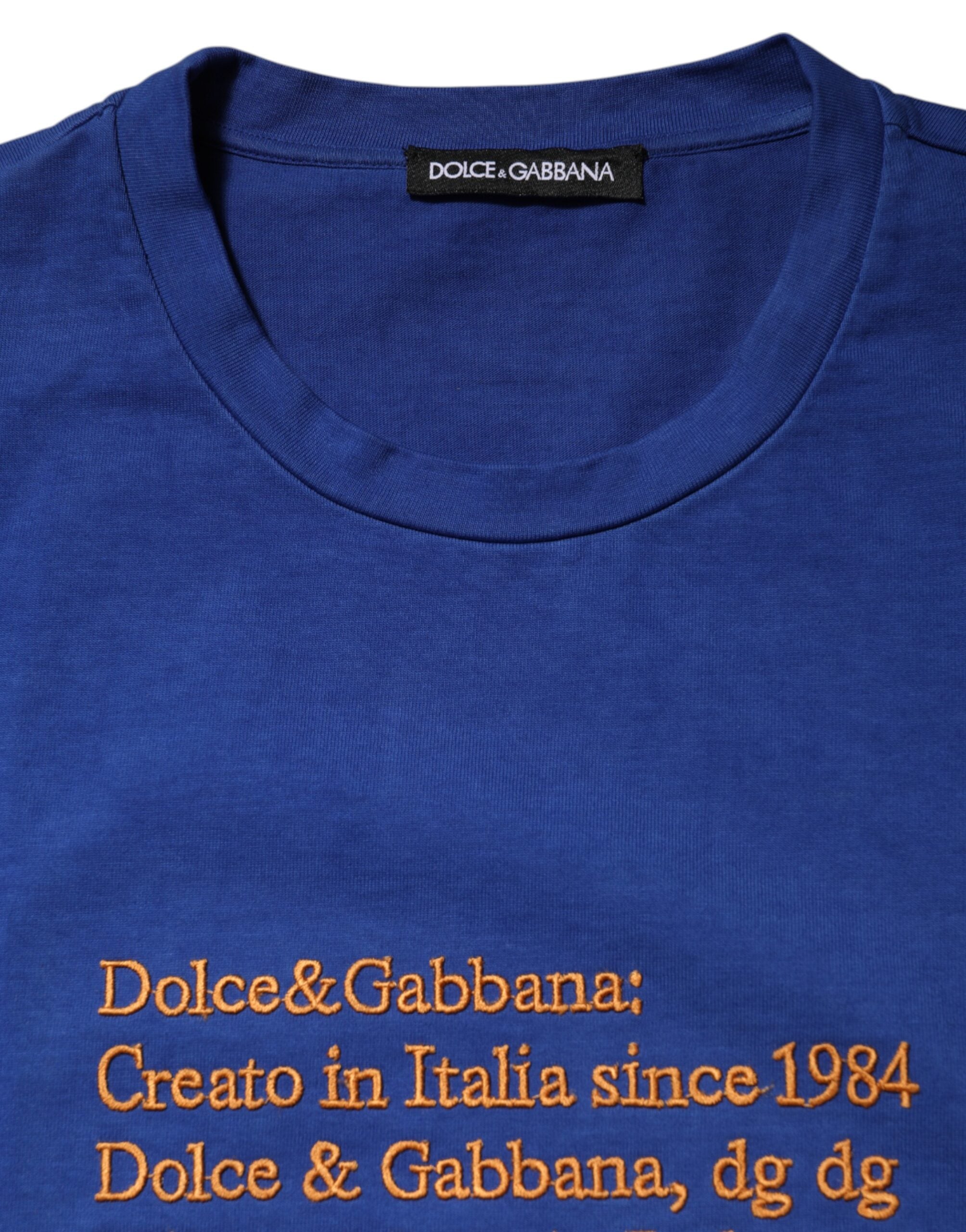 Dolce & Gabbana Blaues Logo-Grafik-T-Shirt mit Rundhalsausschnitt aus Baumwolle