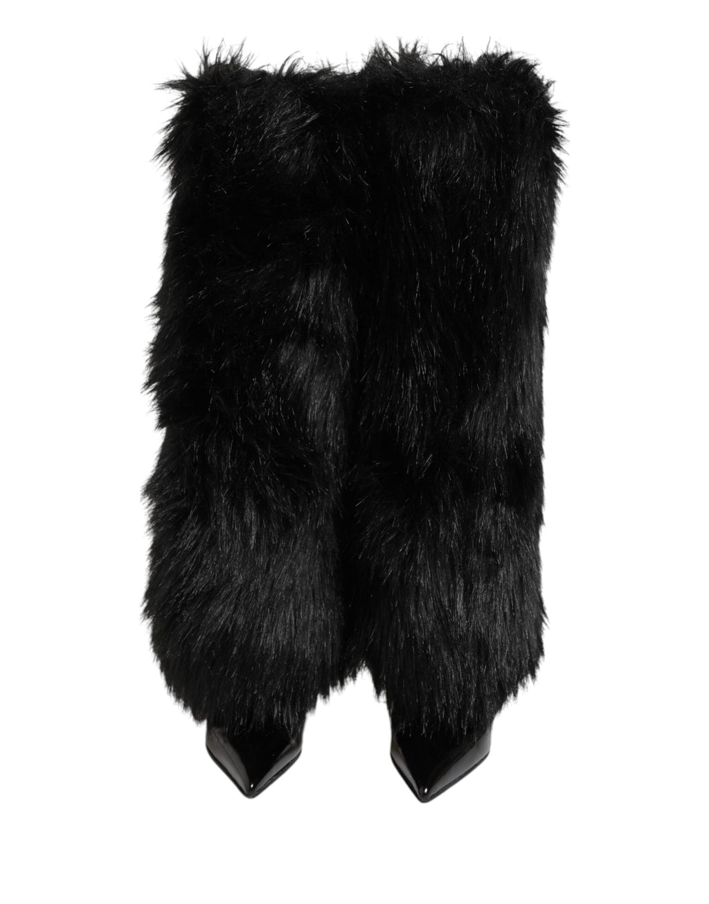 Dolce & Gabbana Schwarze Kunstpelz spitze Knie hohe Stiletto Stiefel Schuhe