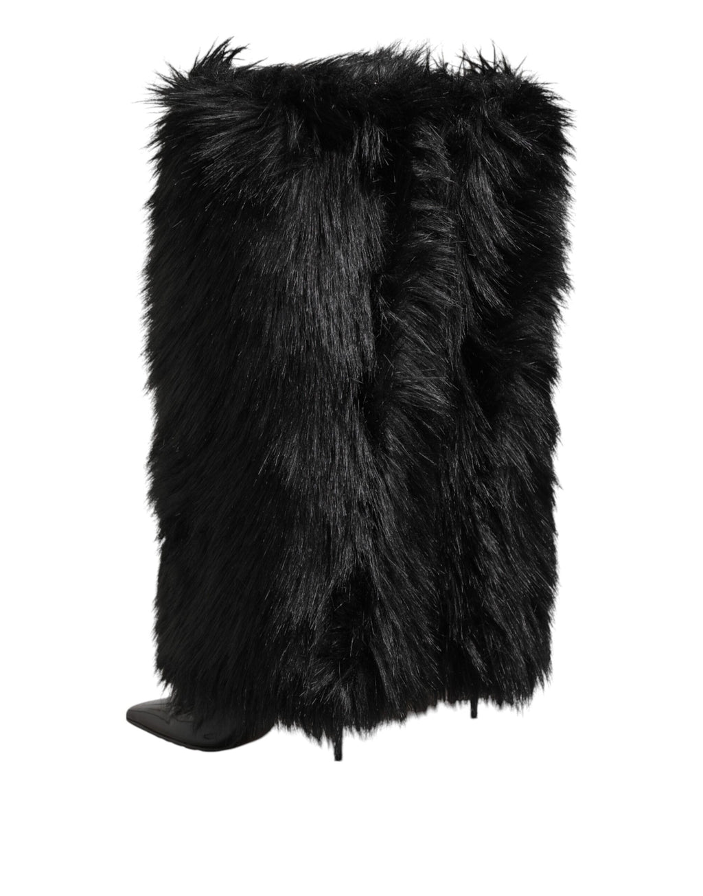 Dolce & Gabbana Schwarze Kunstpelz spitze Knie hohe Stiletto Stiefel Schuhe