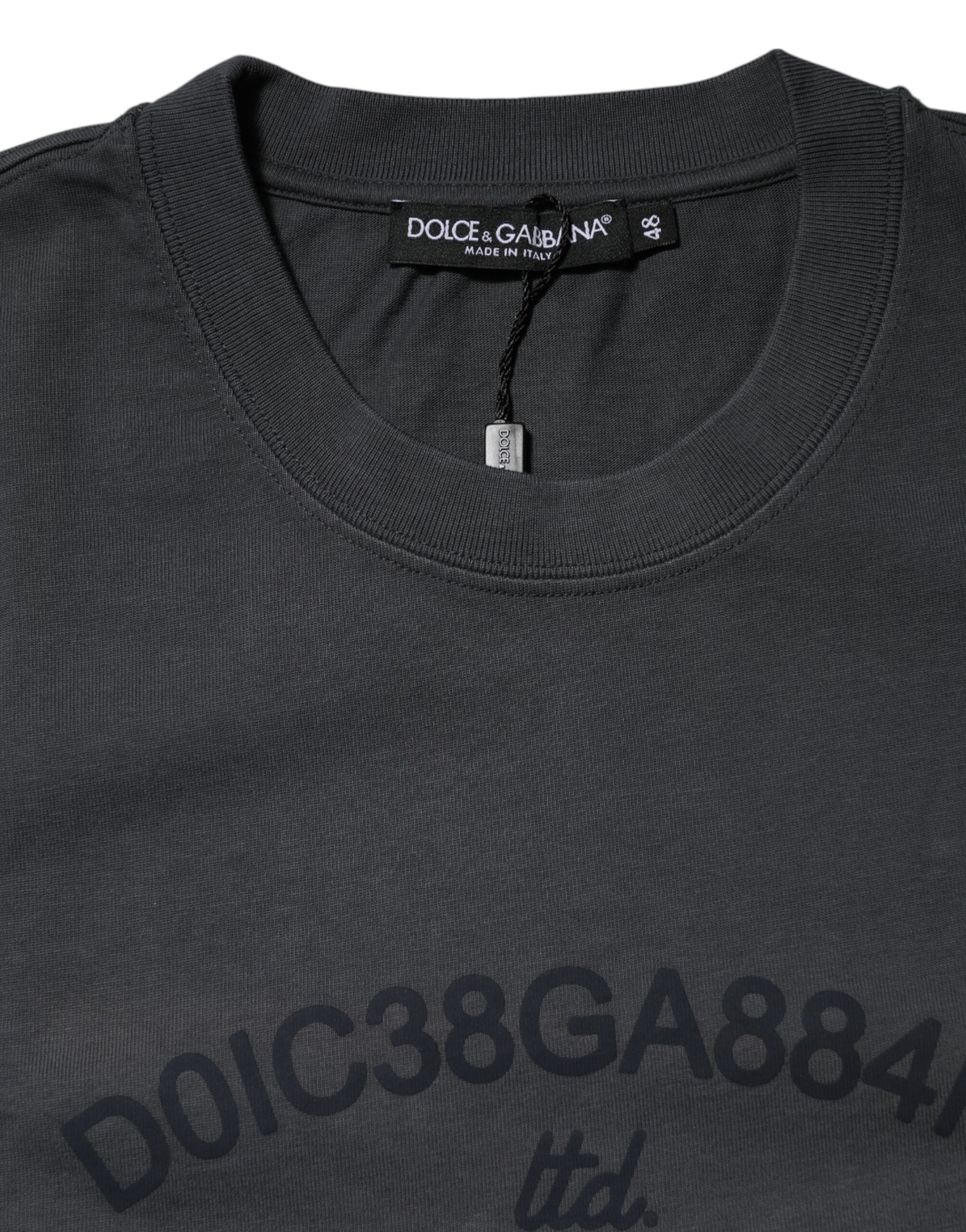 Dolce & Gabbana Graues Logo-Grafik-T-Shirt mit Rundhalsausschnitt aus Baumwolle