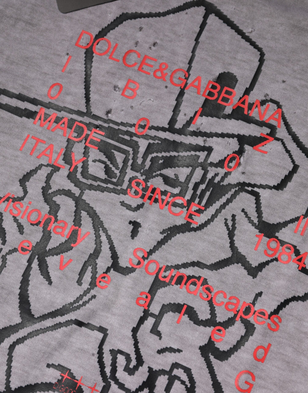 Dolce & Gabbana Graues T-Shirt mit Rundhalsausschnitt aus Baumwolle mit Grafikdruck