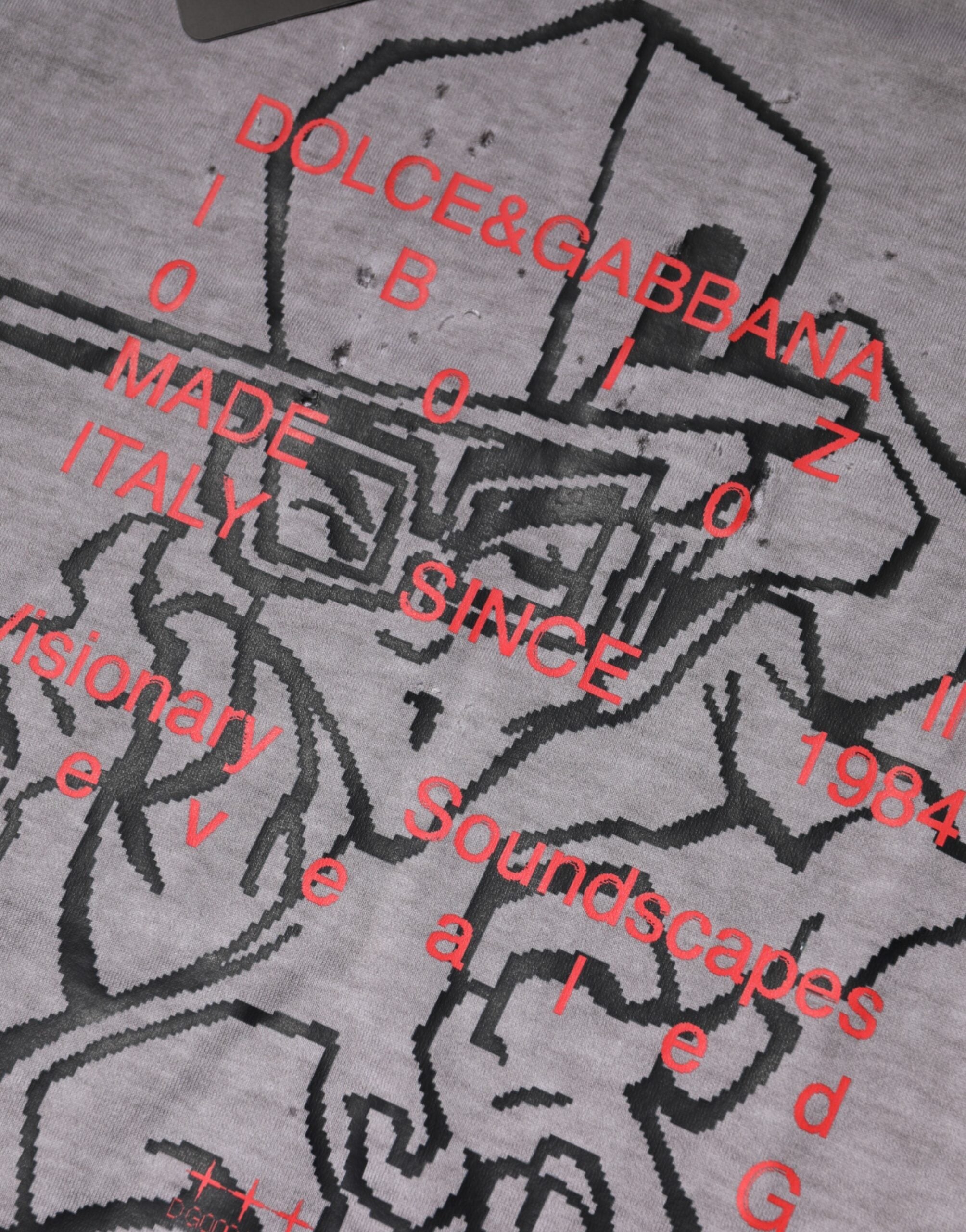 Dolce & Gabbana Graues T-Shirt mit Rundhalsausschnitt aus Baumwolle mit Grafikdruck