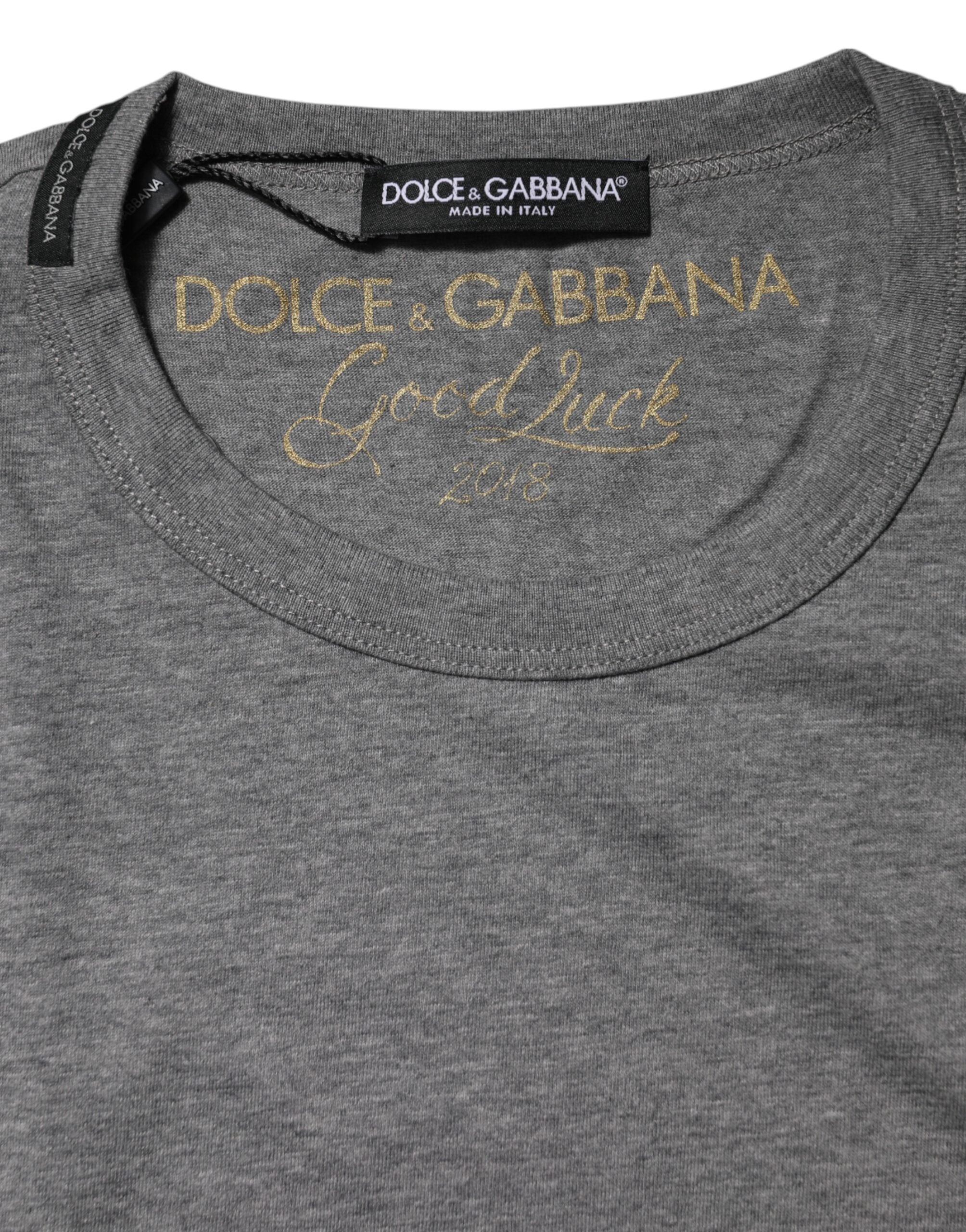 Dolce & Gabbana Graues Baumwoll-T-Shirt mit Rundhalsausschnitt und kurzen Ärmeln