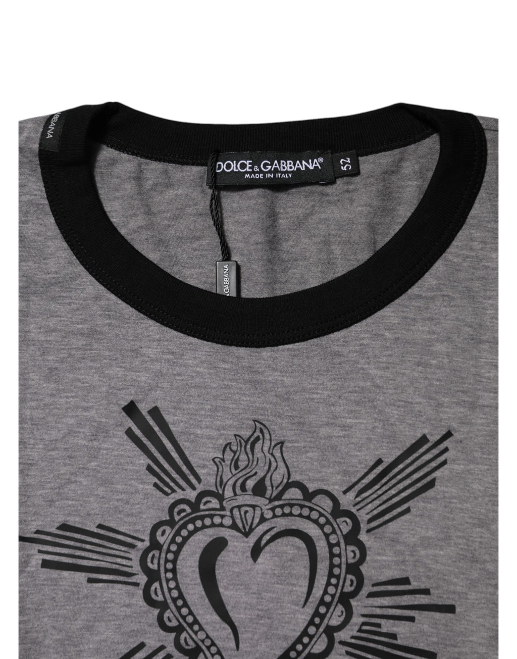 Dolce & Gabbana Graues Sacred Heart Baumwoll-T-Shirt mit Rundhalsausschnitt
