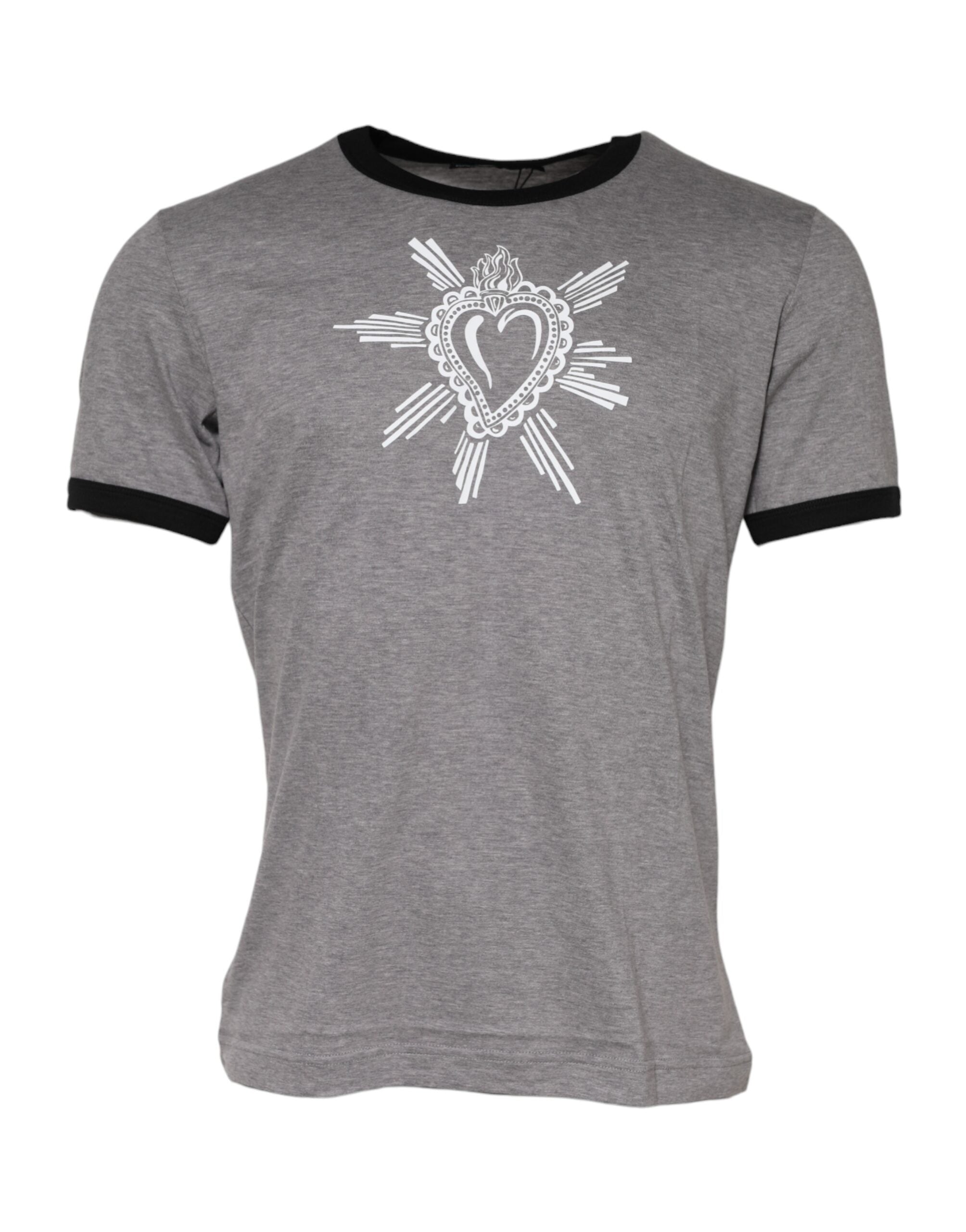 Dolce & Gabbana Graues Sacred Heart Baumwoll-T-Shirt mit Rundhalsausschnitt