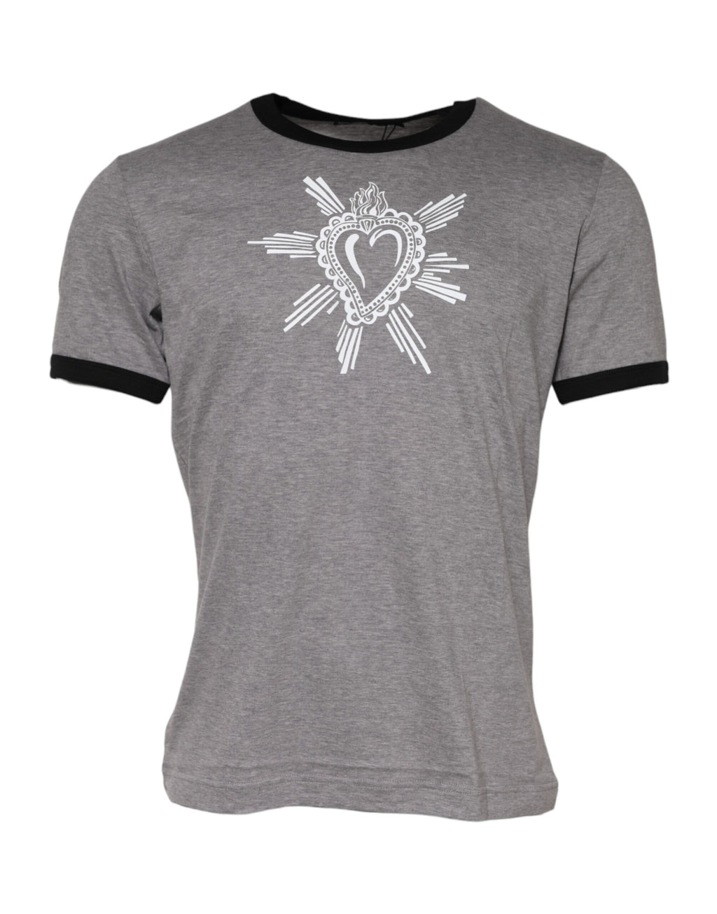 Dolce & Gabbana Graues Sacred Heart Baumwoll-T-Shirt mit Rundhalsausschnitt