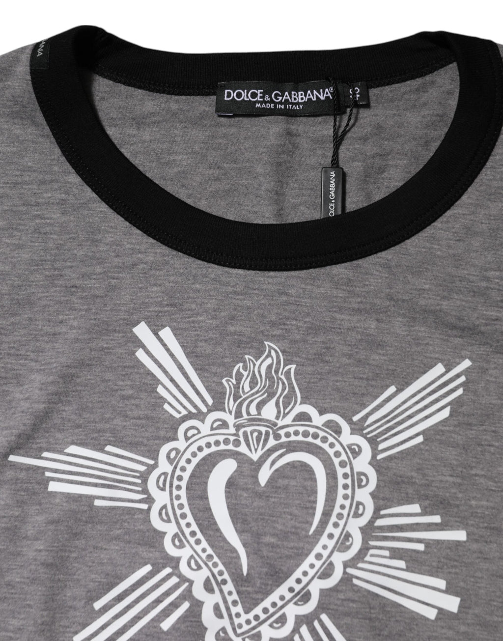 Dolce & Gabbana Graues Sacred Heart Baumwoll-T-Shirt mit Rundhalsausschnitt