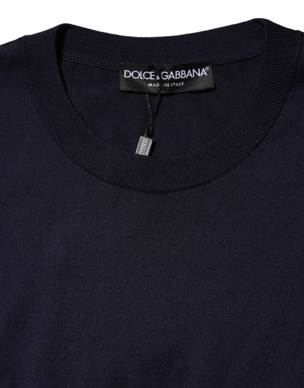 Dolce & Gabbana Dunkelblaues Seiden-T-Shirt mit Rundhalsausschnitt und kurzen Ärmeln