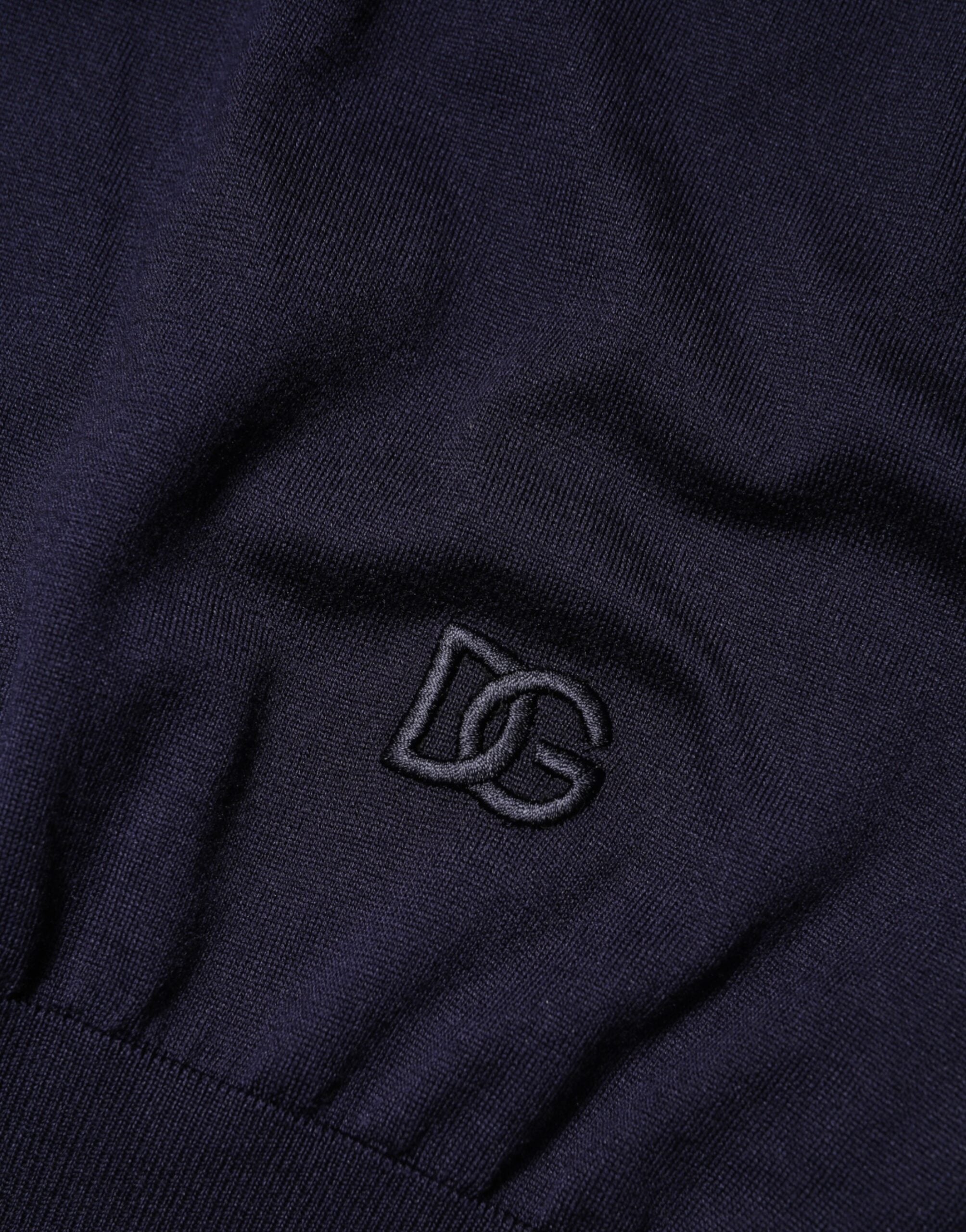 Dolce & Gabbana Dunkelblaues Seiden-T-Shirt mit Rundhalsausschnitt und kurzen Ärmeln