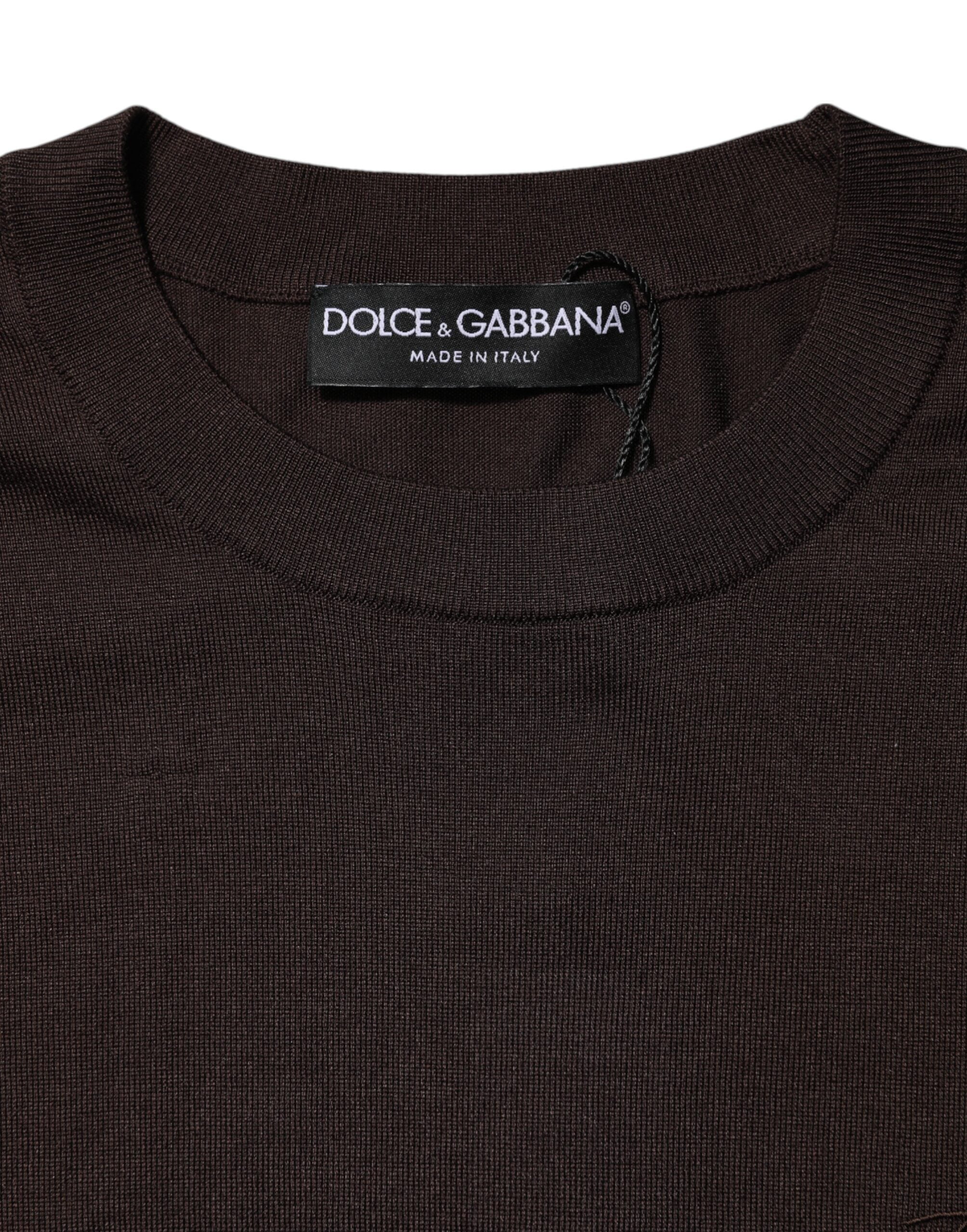 Dolce & Gabbana Braunes Seiden-T-Shirt mit Rundhalsausschnitt und kurzen Ärmeln