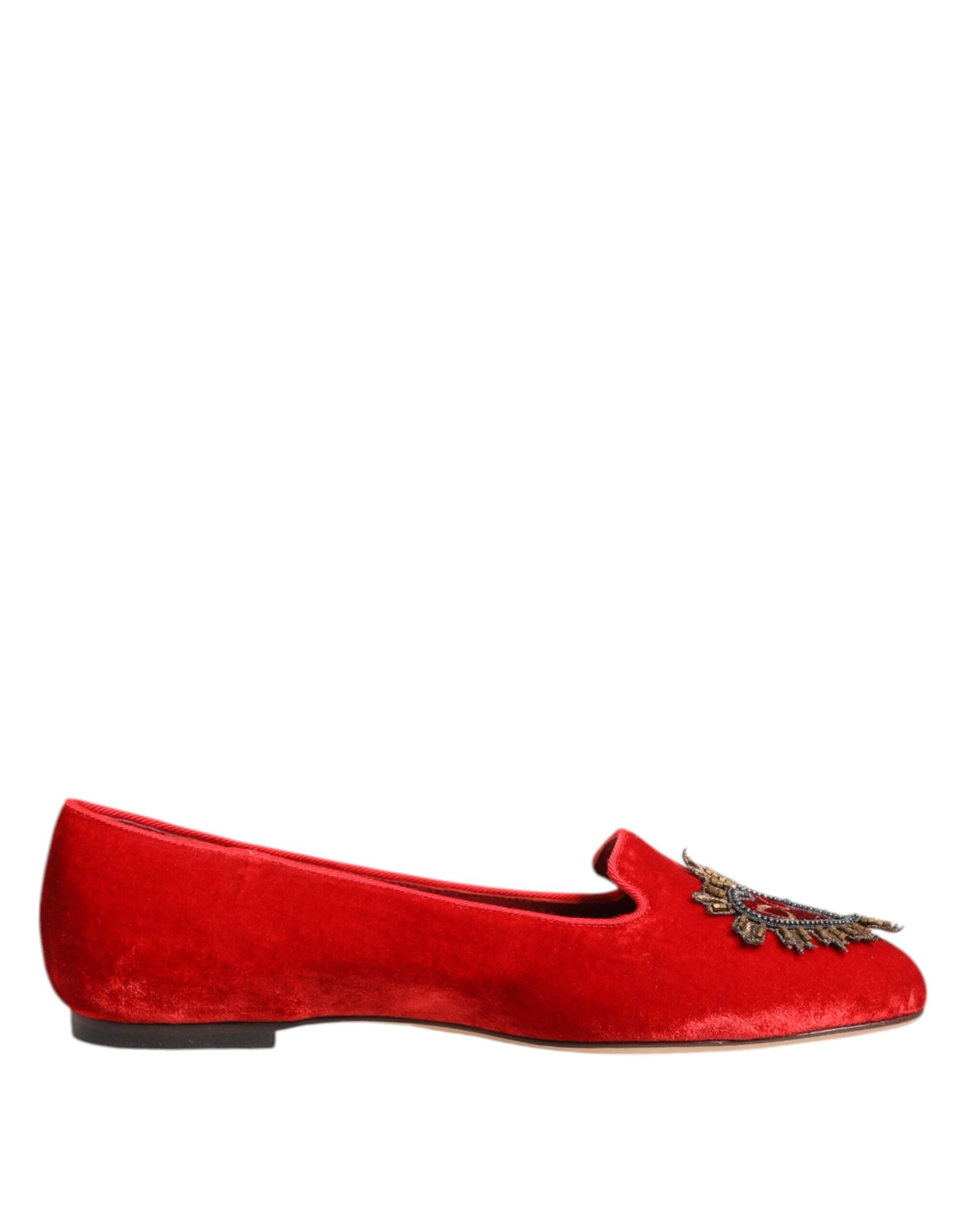Dolce & Gabbana Rot Samt DG Herz Loafers Flats Schuhe