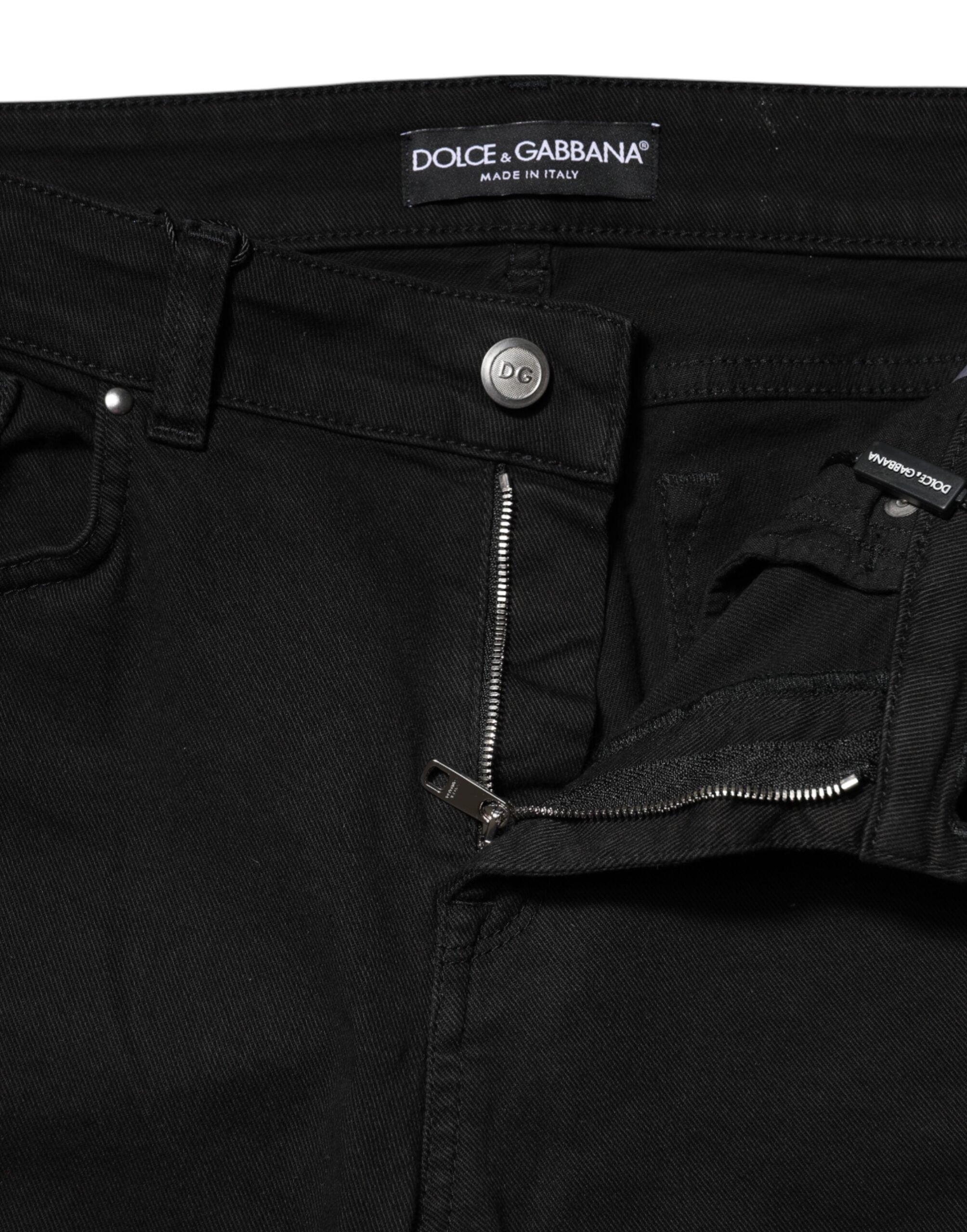 Dolce & Gabbana Schwarze Skinny Denim-Jeans aus Baumwolle mit mittlerer Taille