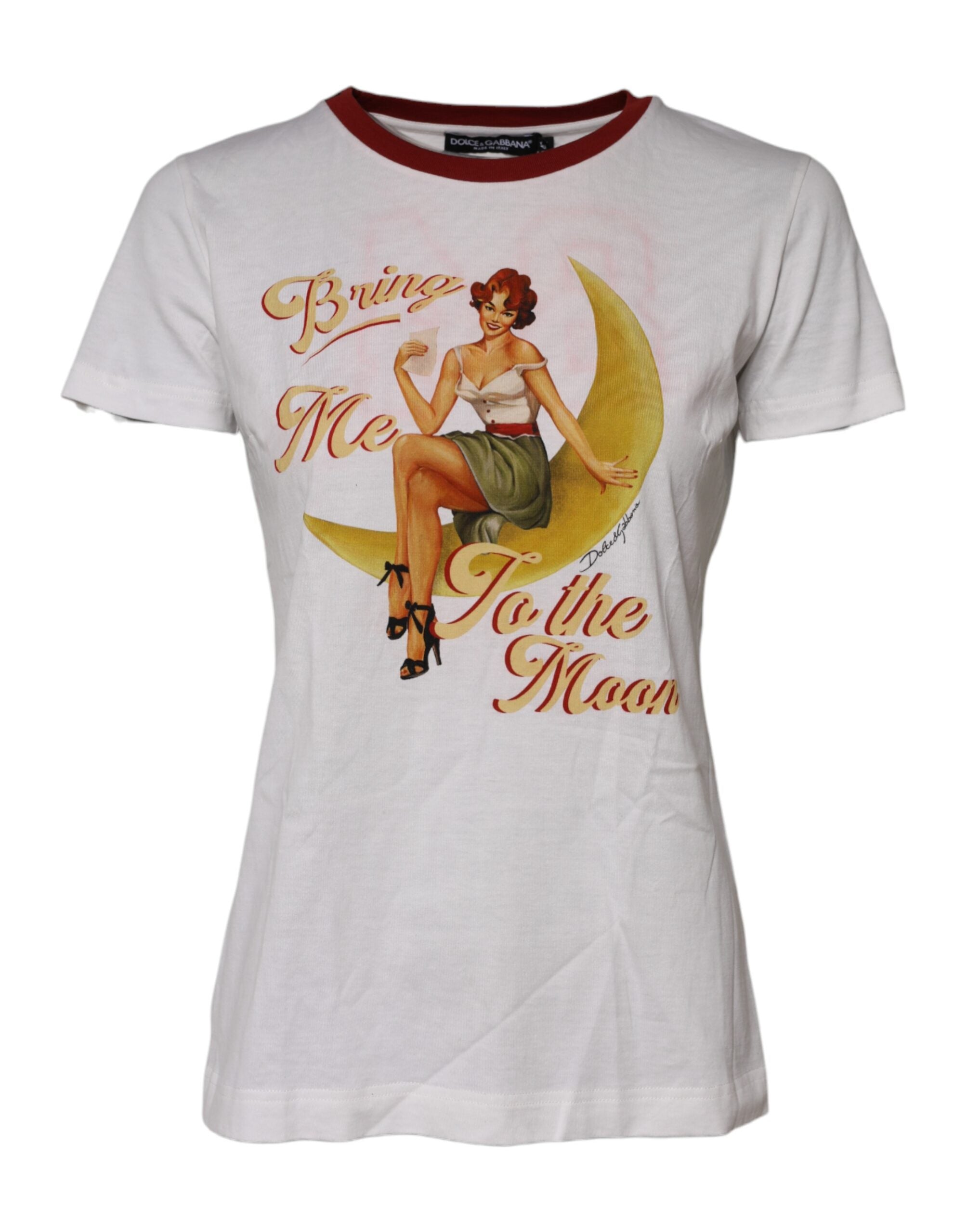 Dolce & Gabbana Weißes Bring Me To The Moon Pin Up T-shirt Top