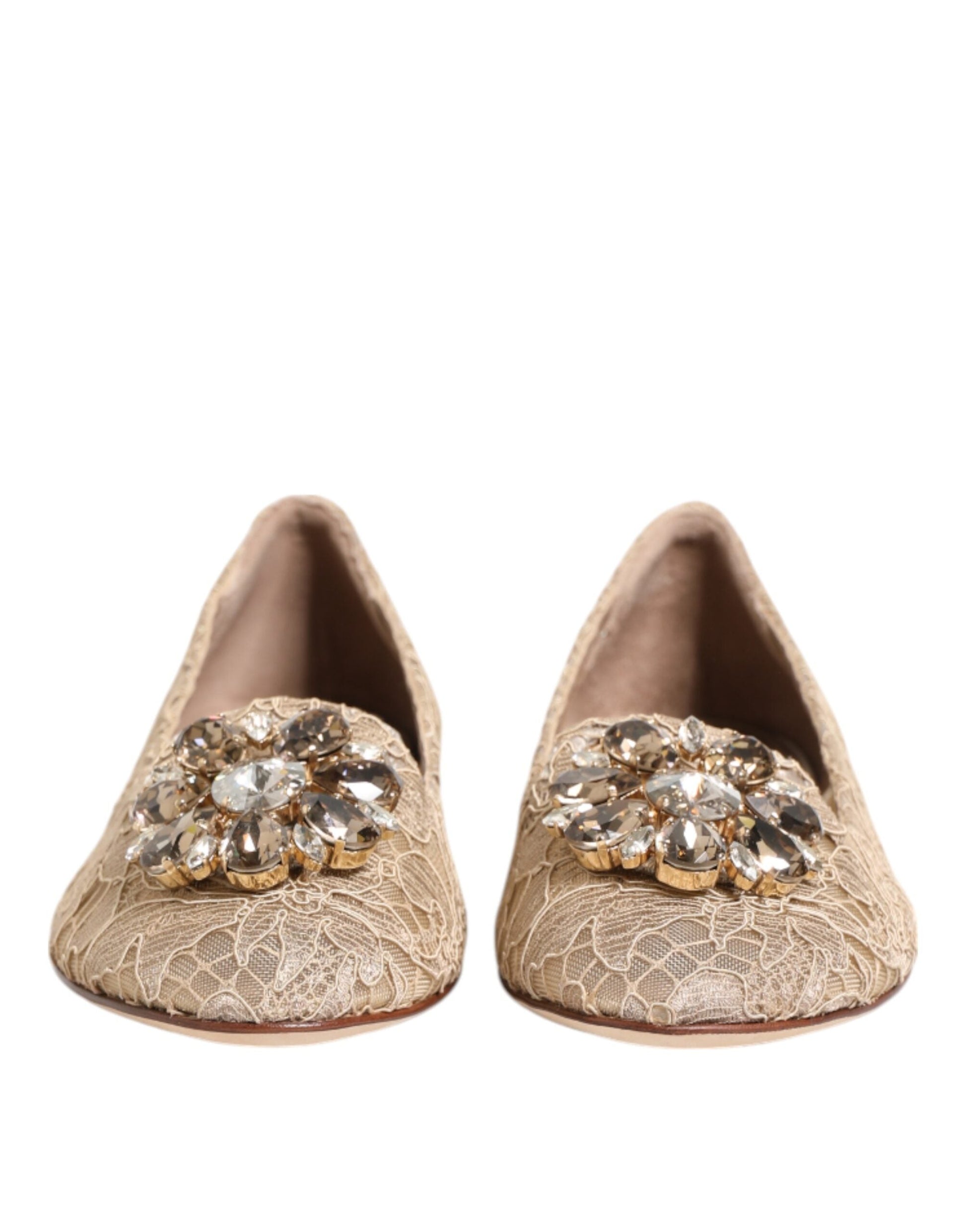 Dolce & Gabbana Elfenbein Taormina Spitze Kristalle Flats Schuhe