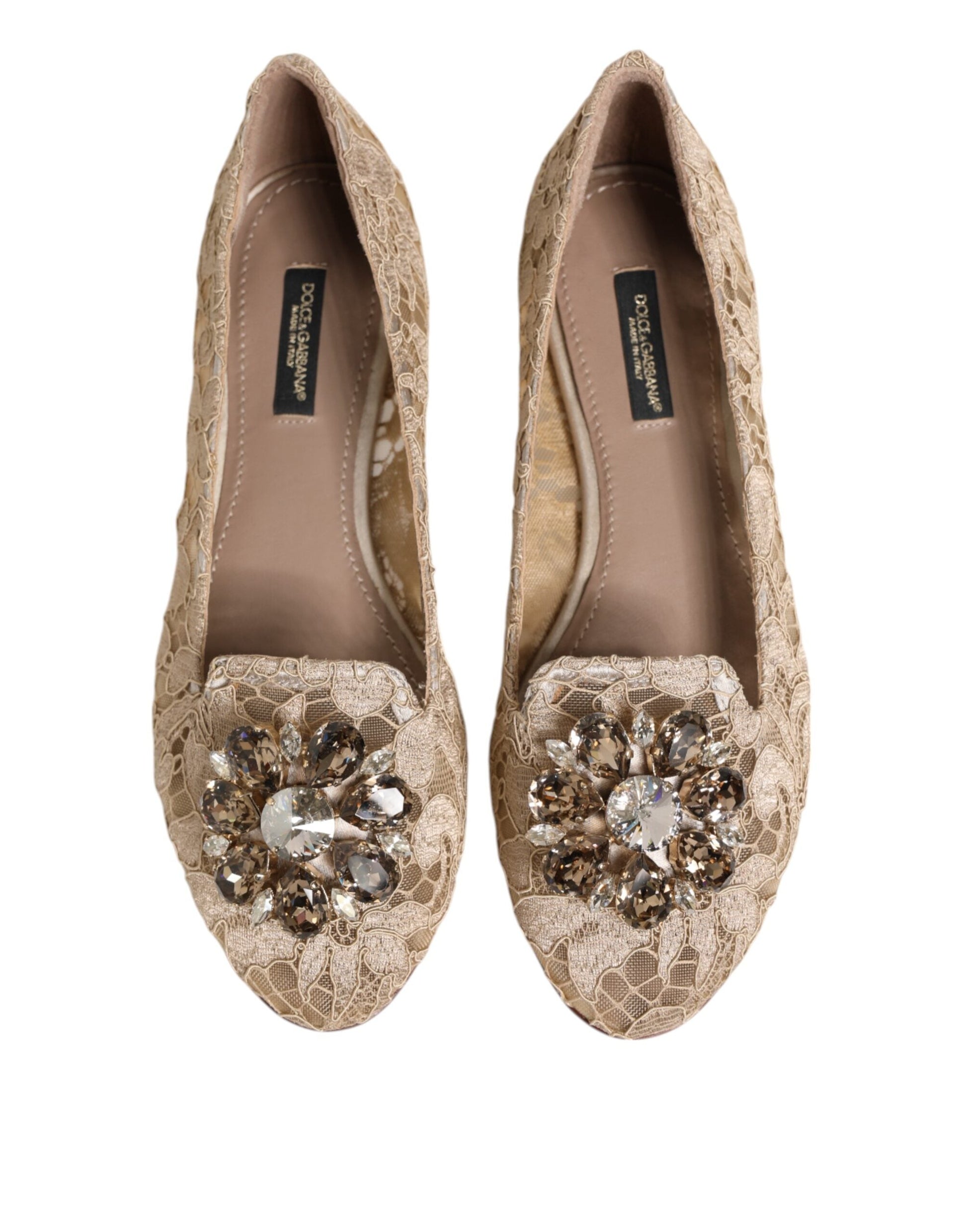 Dolce & Gabbana Elfenbein Taormina Spitze Kristalle Flats Schuhe