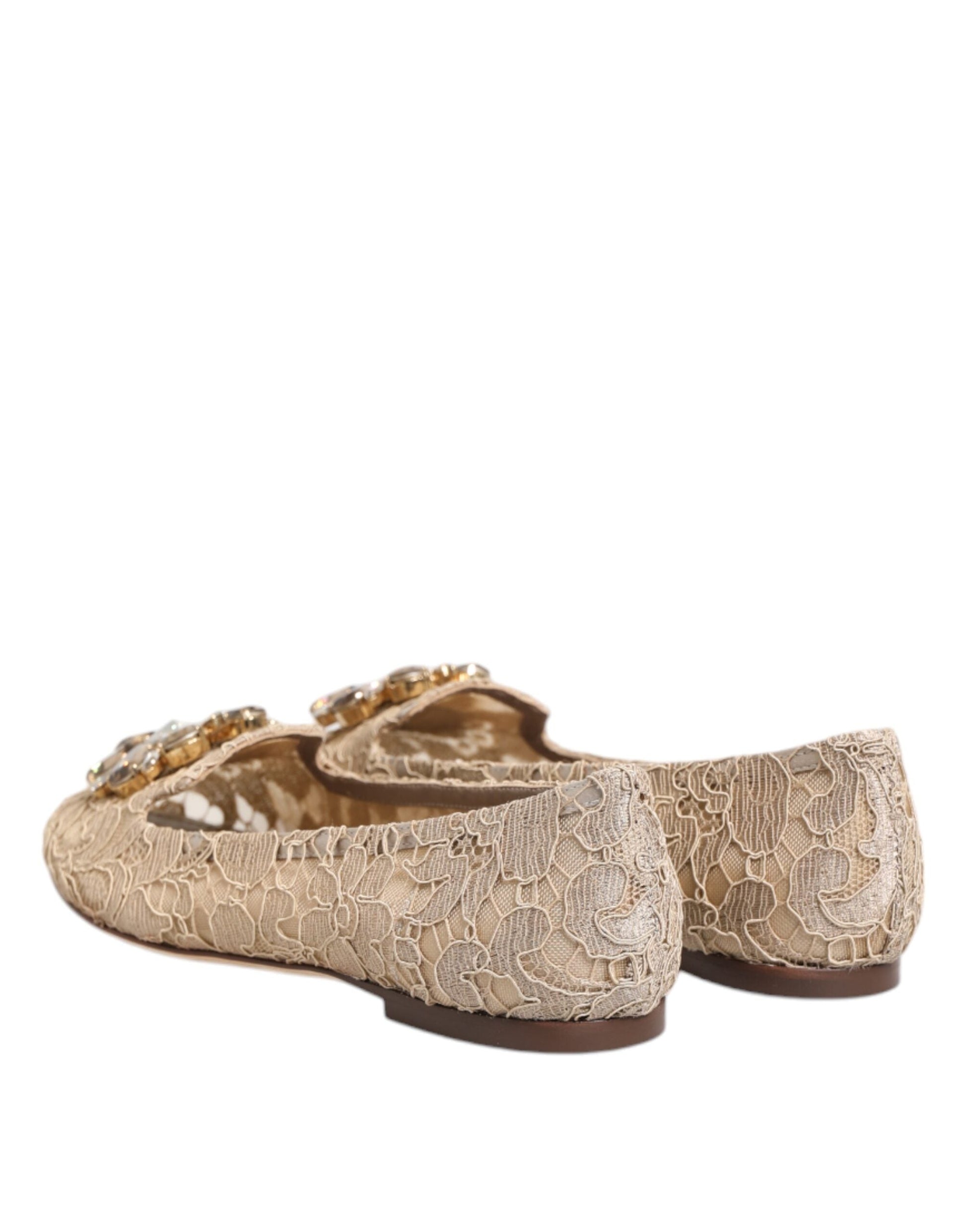 Dolce & Gabbana Elfenbein Taormina Spitze Kristalle Flats Schuhe
