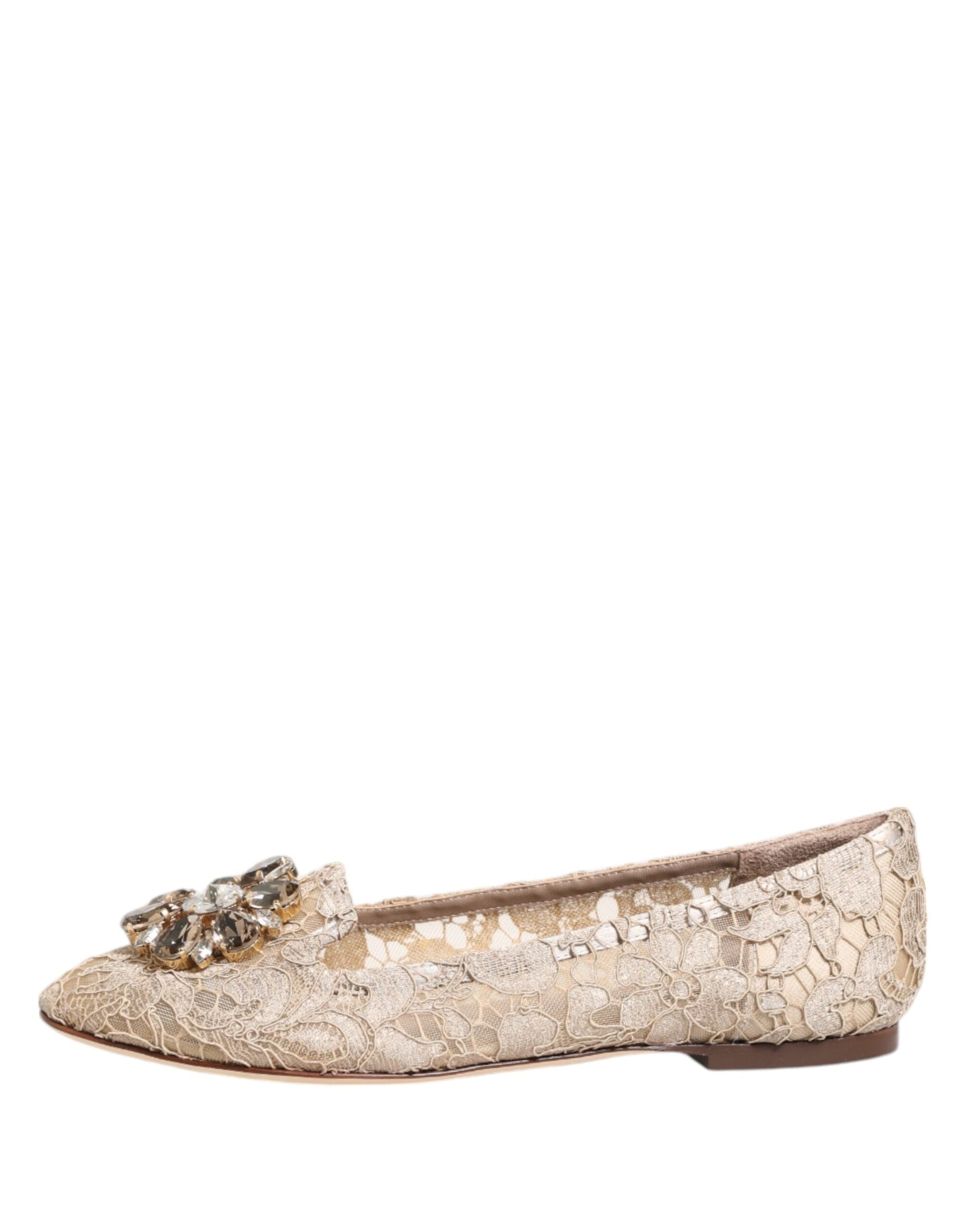 Dolce & Gabbana Elfenbein Taormina Spitze Kristalle Flats Schuhe