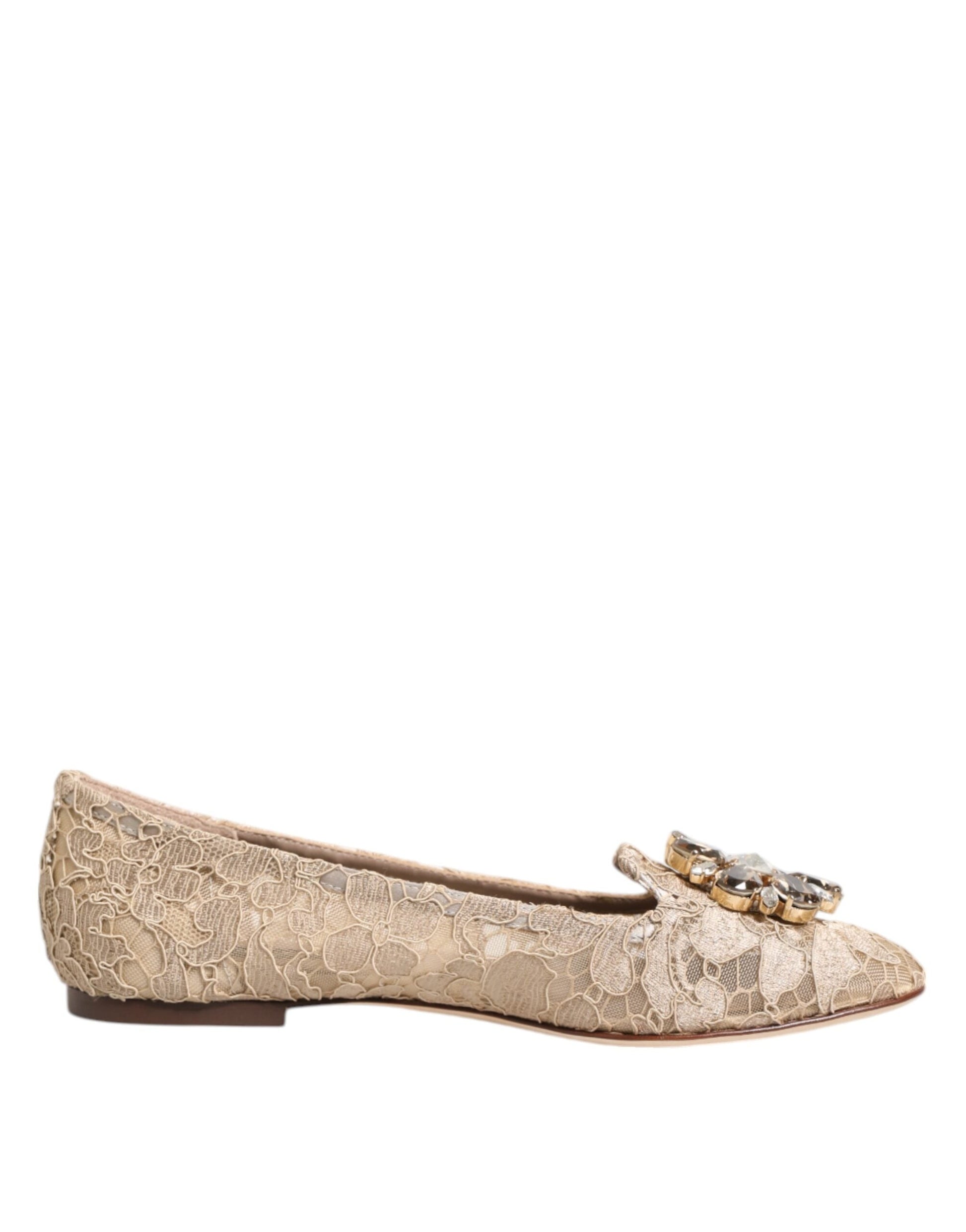 Dolce & Gabbana Elfenbein Taormina Spitze Kristalle Flats Schuhe