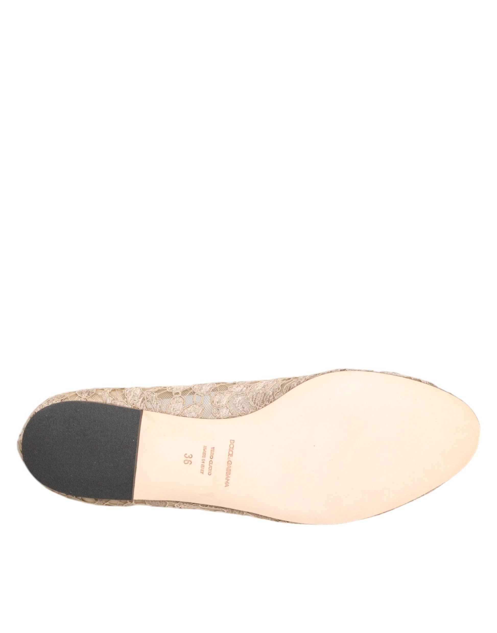 Dolce & Gabbana Elfenbein Taormina Spitze Kristalle Flats Schuhe