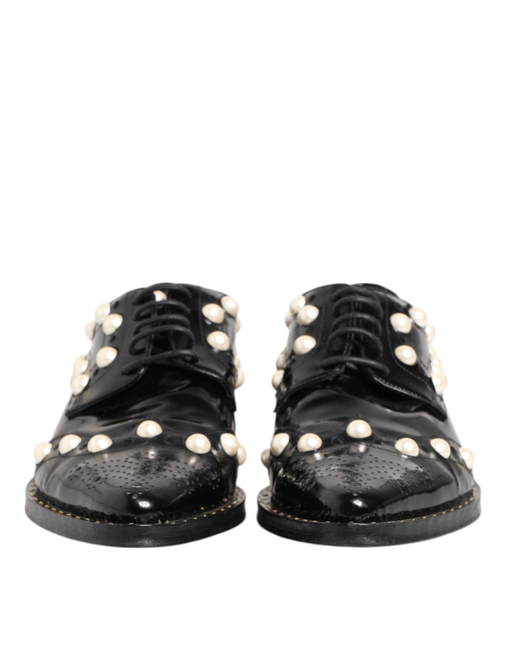 Dolce & Gabbana Schwarzes Leder Faux Pearl Kleid Broque Schuhe