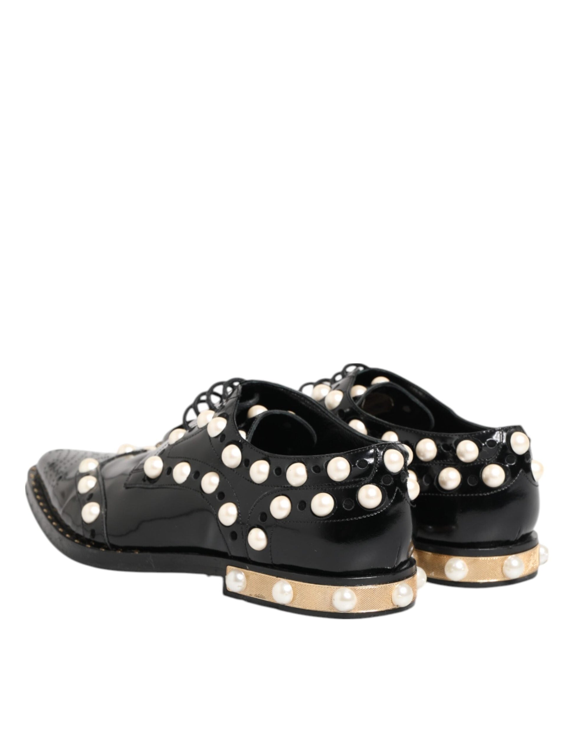 Dolce & Gabbana Schwarzes Leder Faux Pearl Kleid Broque Schuhe