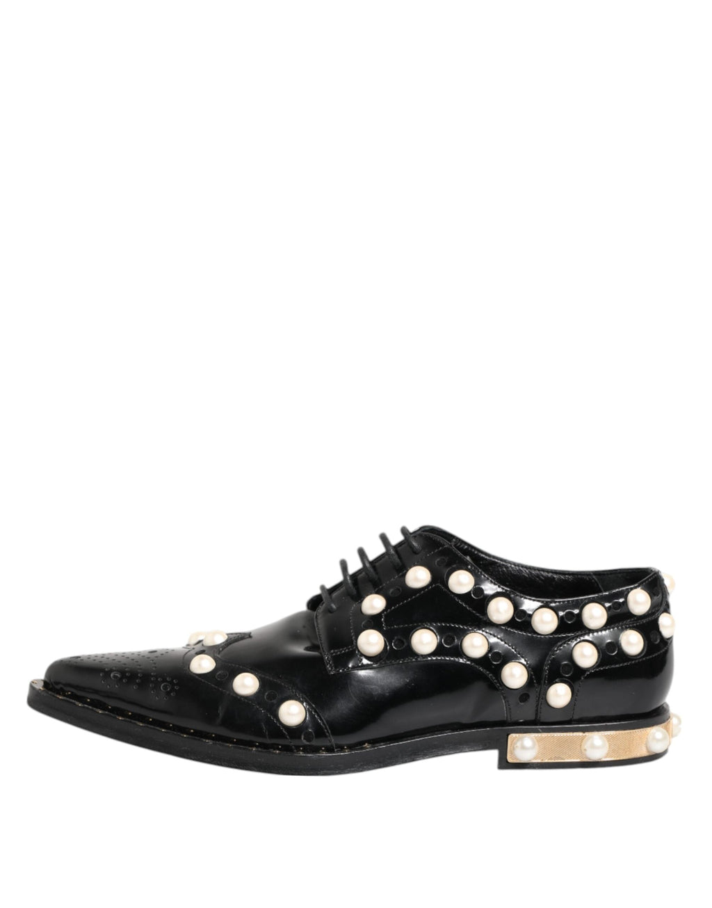 Dolce & Gabbana Schwarzes Leder Faux Pearl Kleid Broque Schuhe