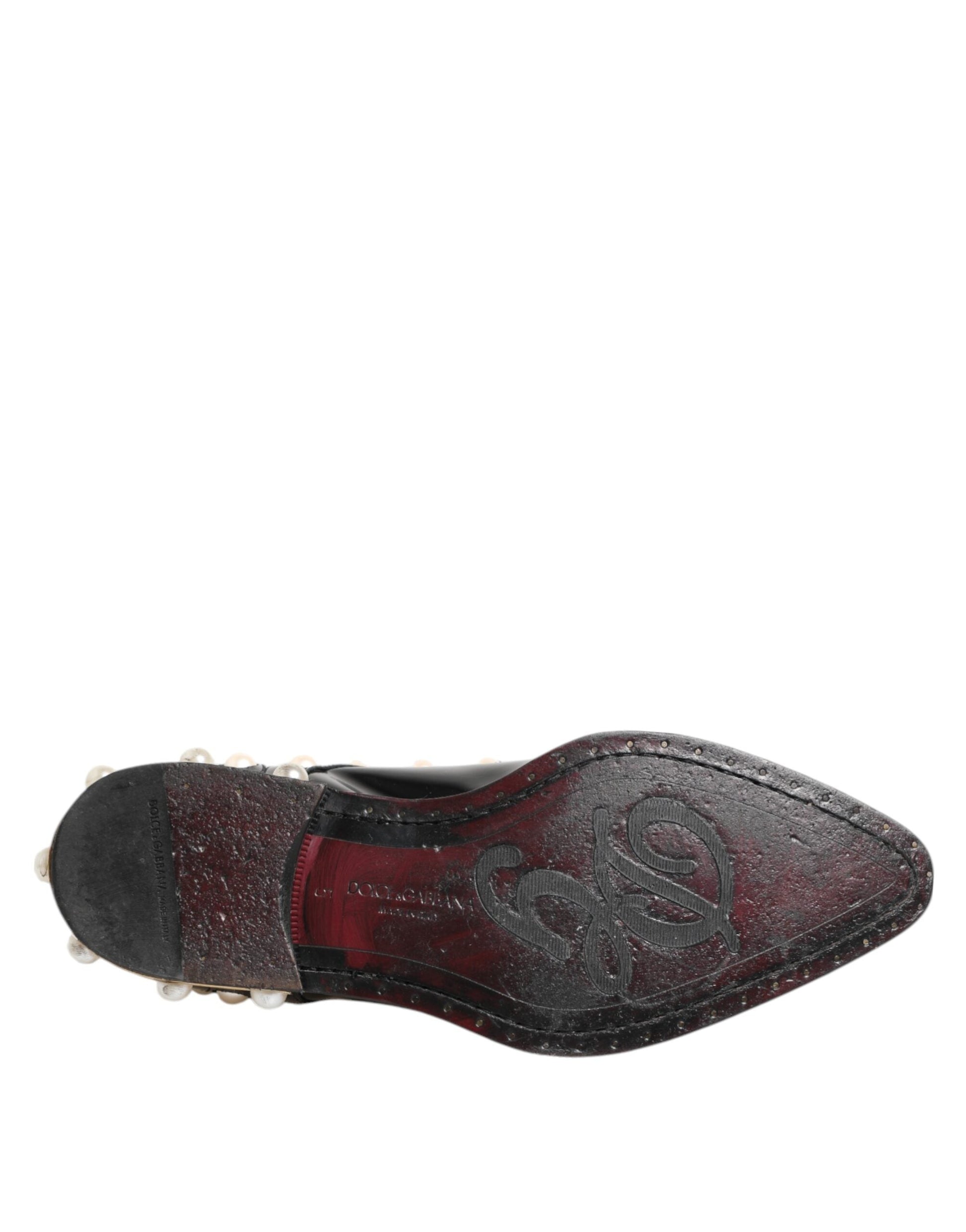 Dolce & Gabbana Schwarzes Leder Faux Pearl Kleid Broque Schuhe