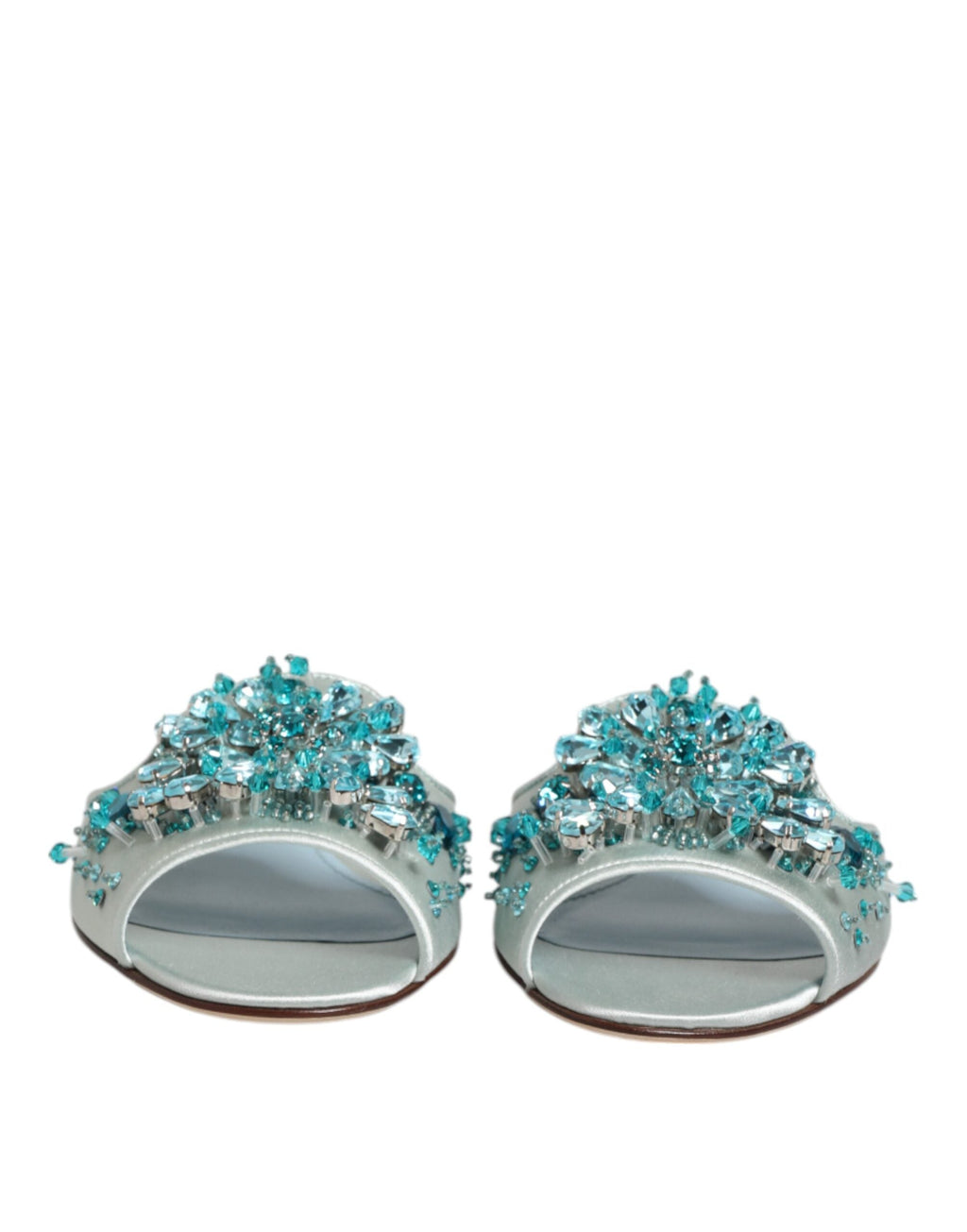 Dolce & Gabbana Silber blaue Leder Perlen verschönern Slide Schuhe