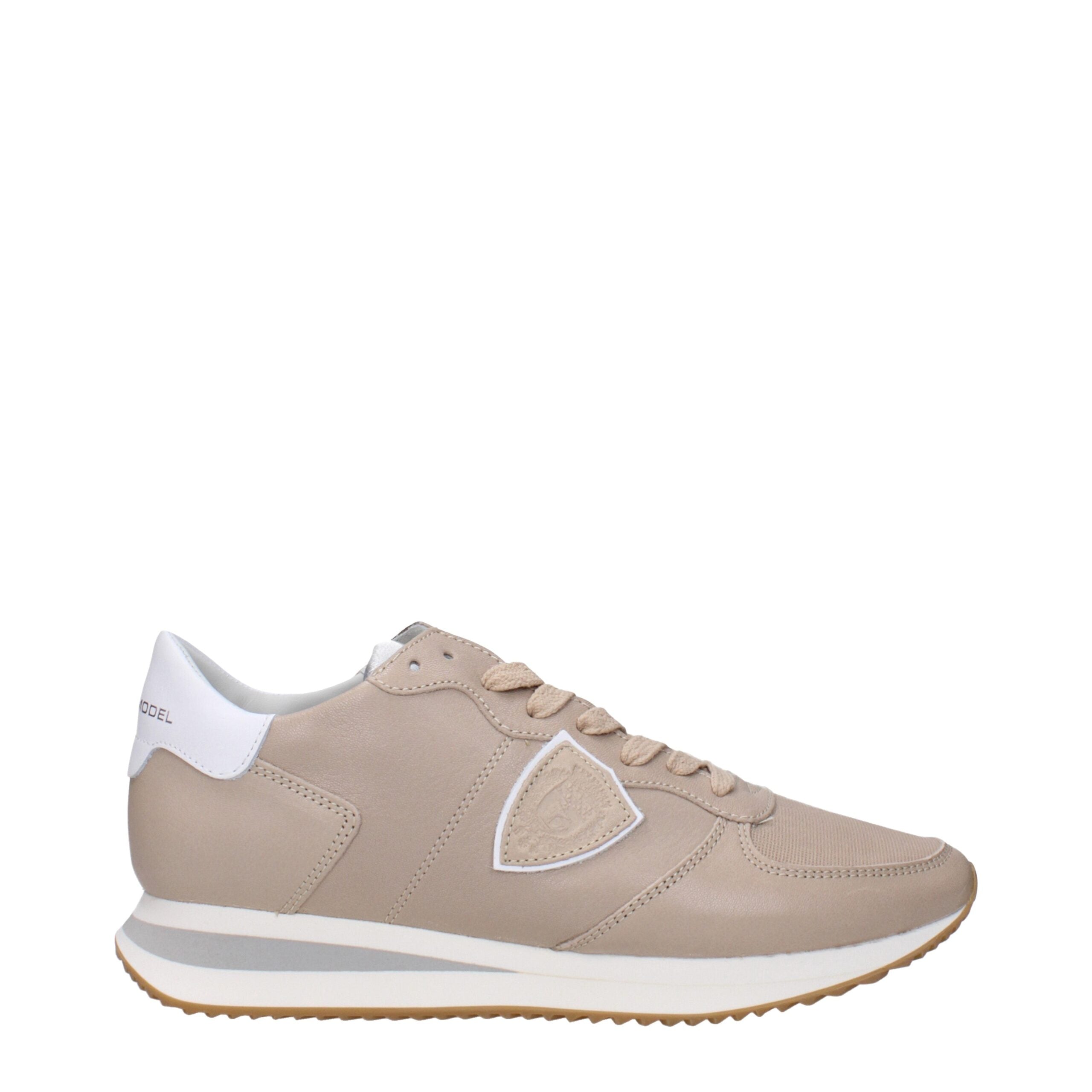 Philippe Model Beigefarbene Leder-Sneaker mit niedrigem Schaft