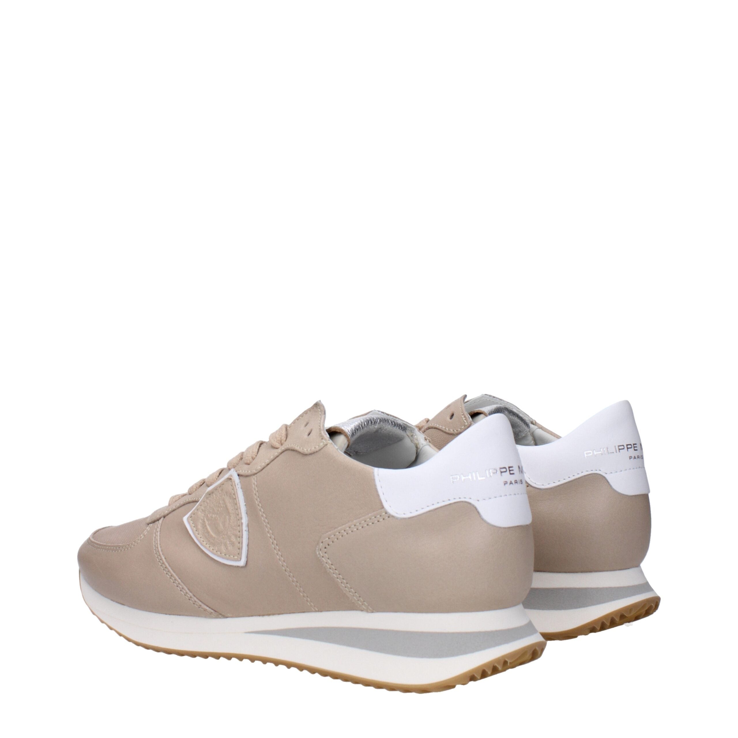 Philippe Model Beigefarbene Leder-Sneaker mit niedrigem Schaft