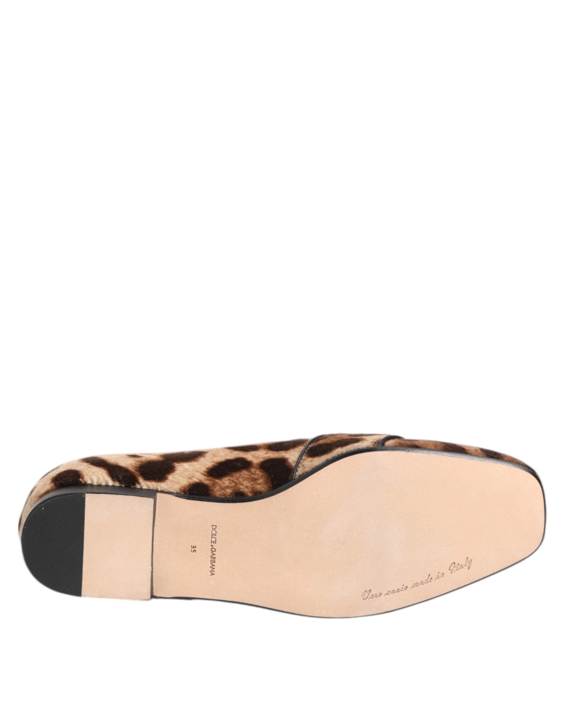 Dolce & Gabbana Braun Leopard Print Kristalle Loafers Flats Schuhe