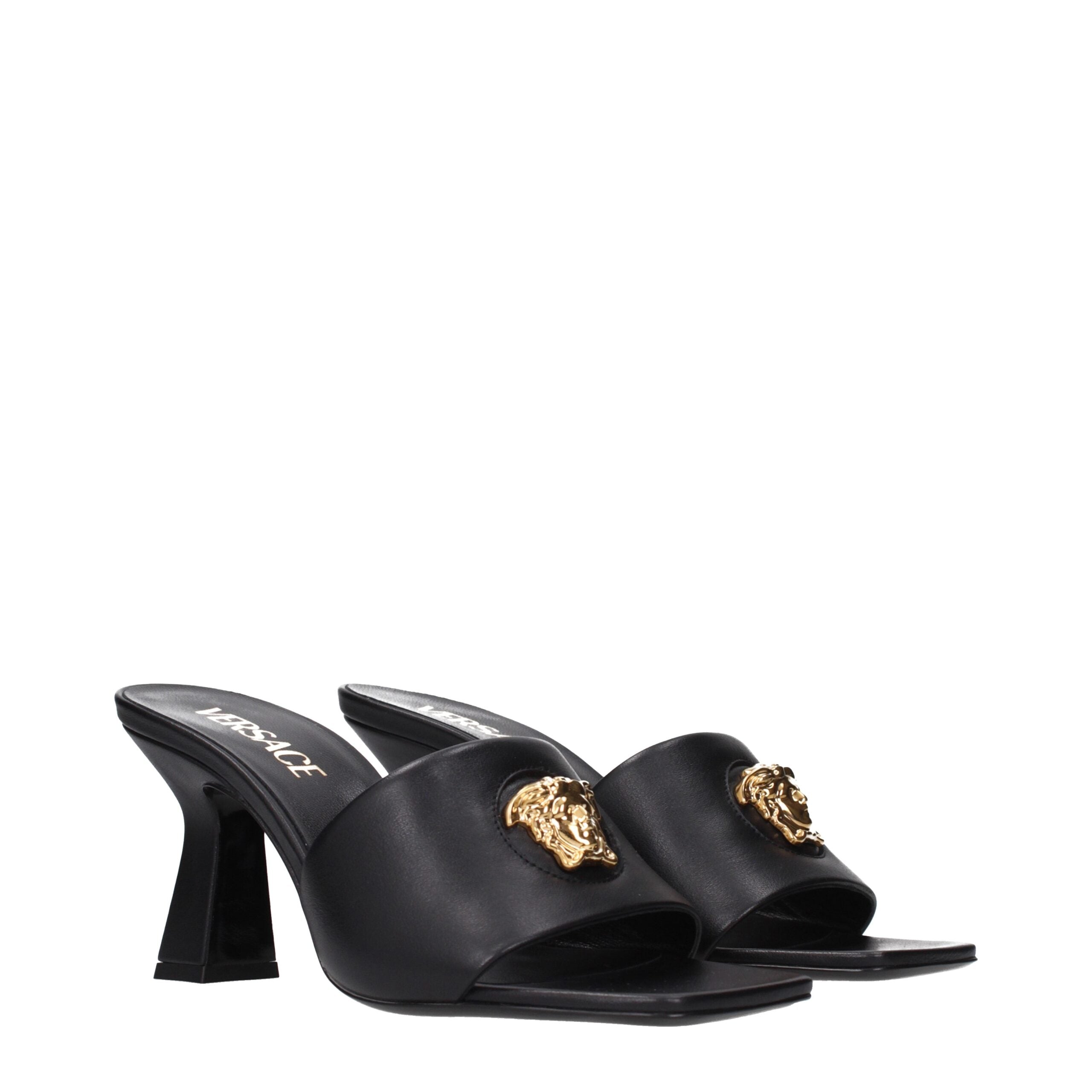 Versace Schwarze Leder Stiletto Heels Sandalen