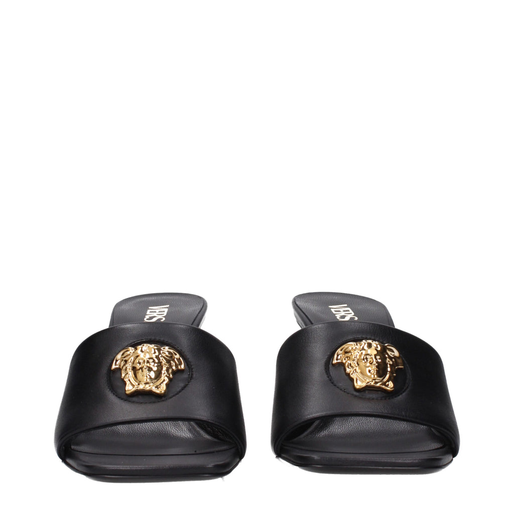 Versace Schwarze Leder Stiletto Heels Sandalen
