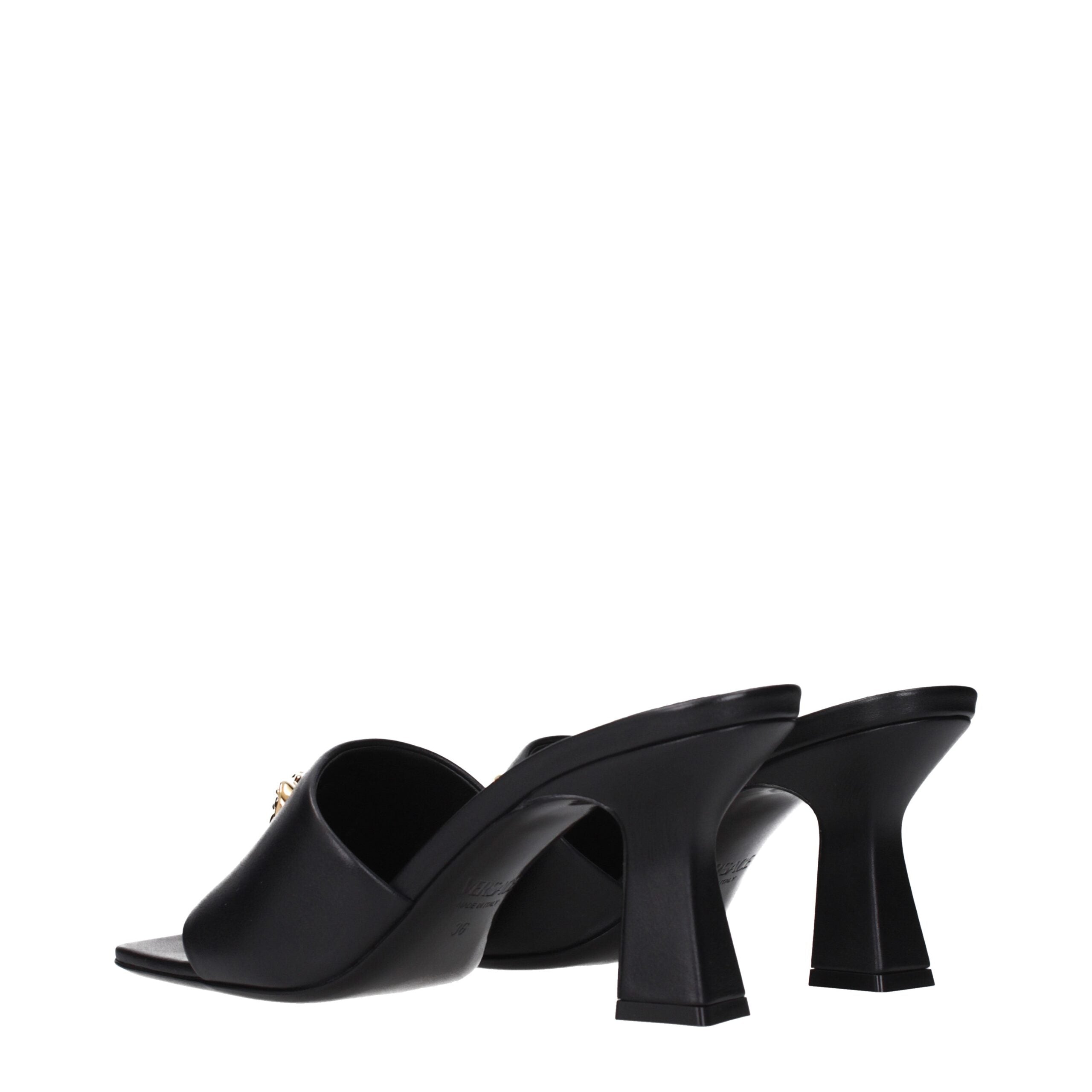 Versace Schwarze Leder Stiletto Heels Sandalen
