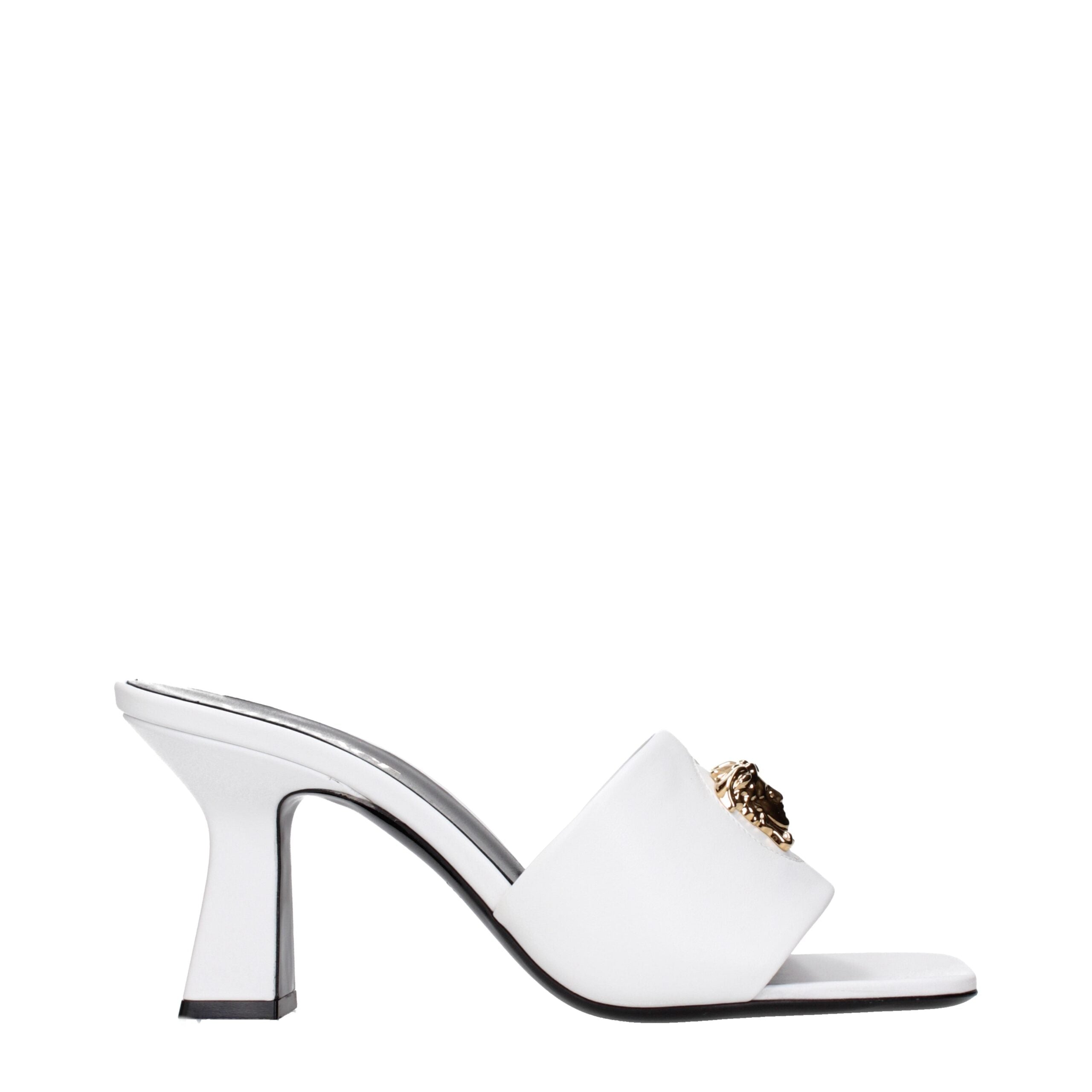 Versace Weiße Leder Stiletto Heels Sandalen