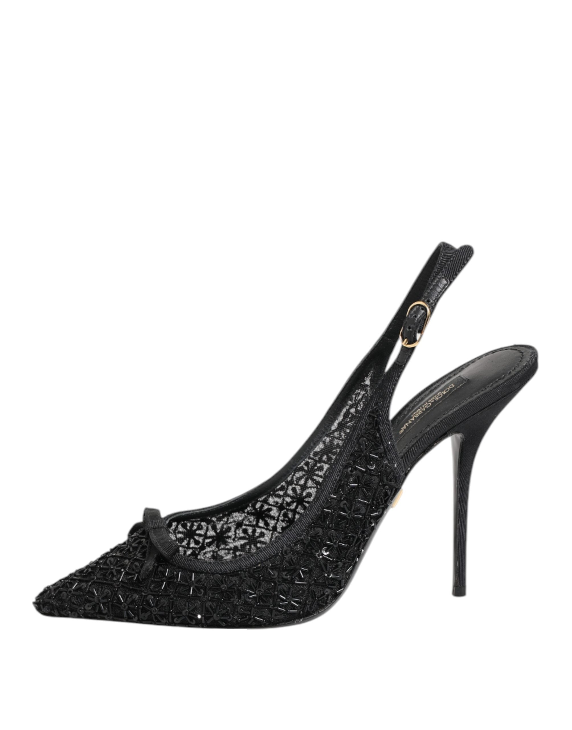 Dolce & Gabbana Schwarz Tüll Ricamo Heels Slingbacks Schuhe