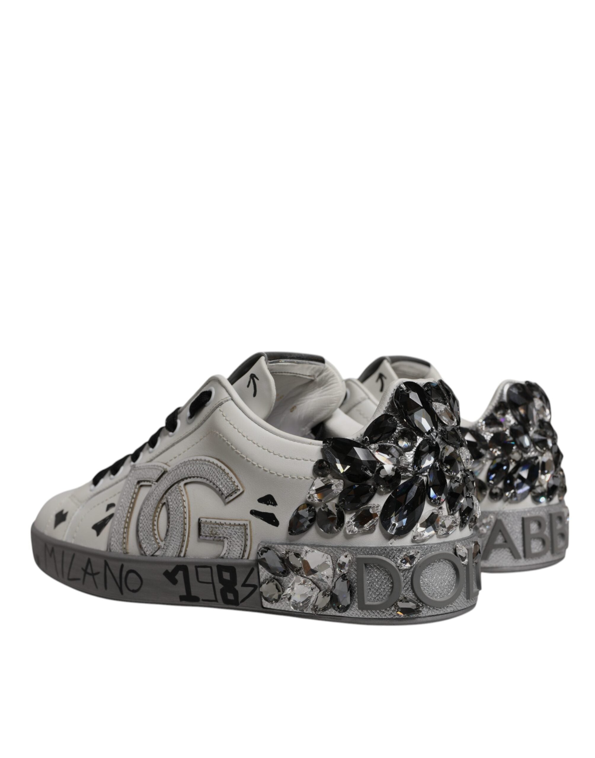 Dolce & Gabbana Weiß Crystal Logo Portofino Turnschuhe Schuhe