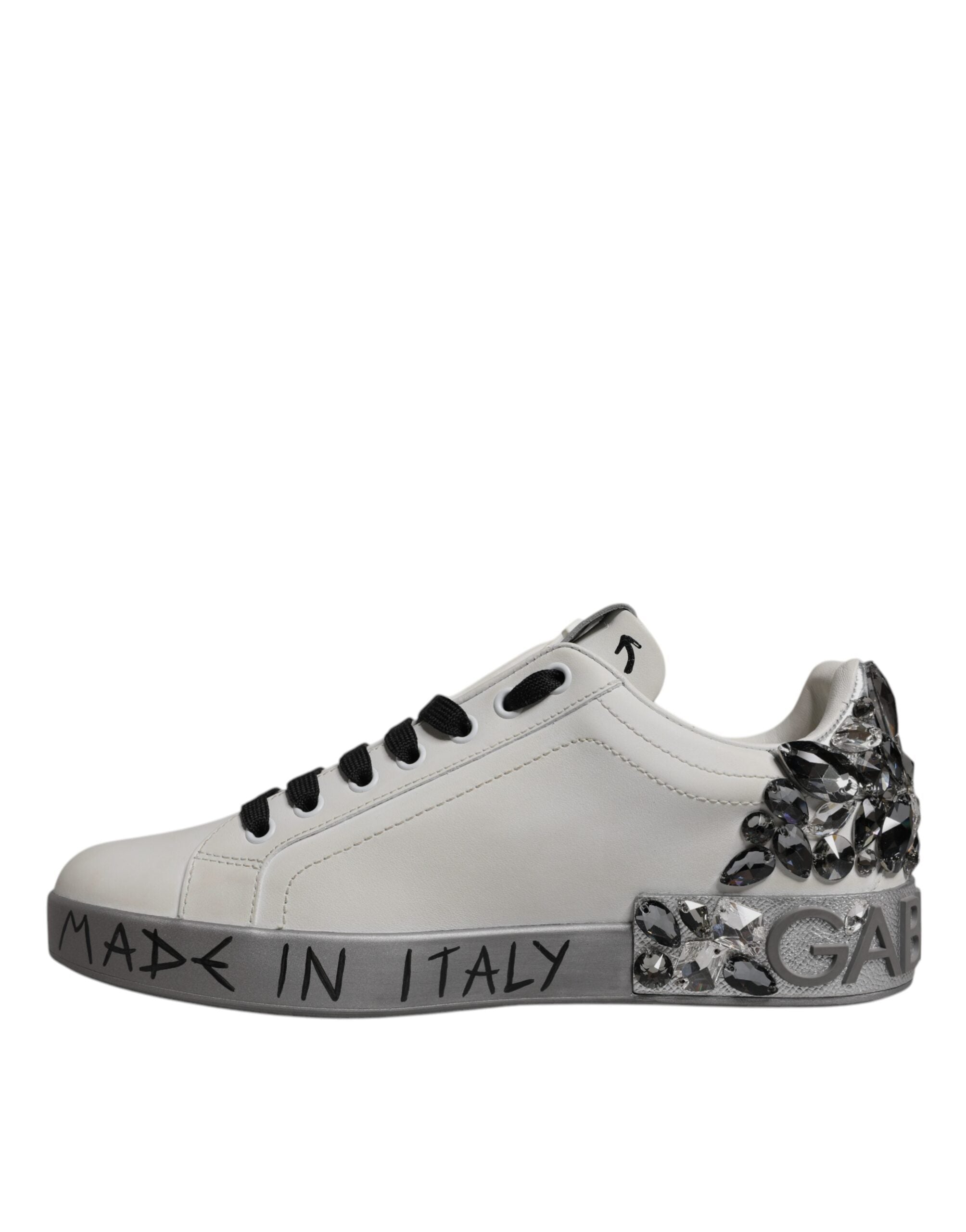 Dolce & Gabbana Weiß Crystal Logo Portofino Turnschuhe Schuhe