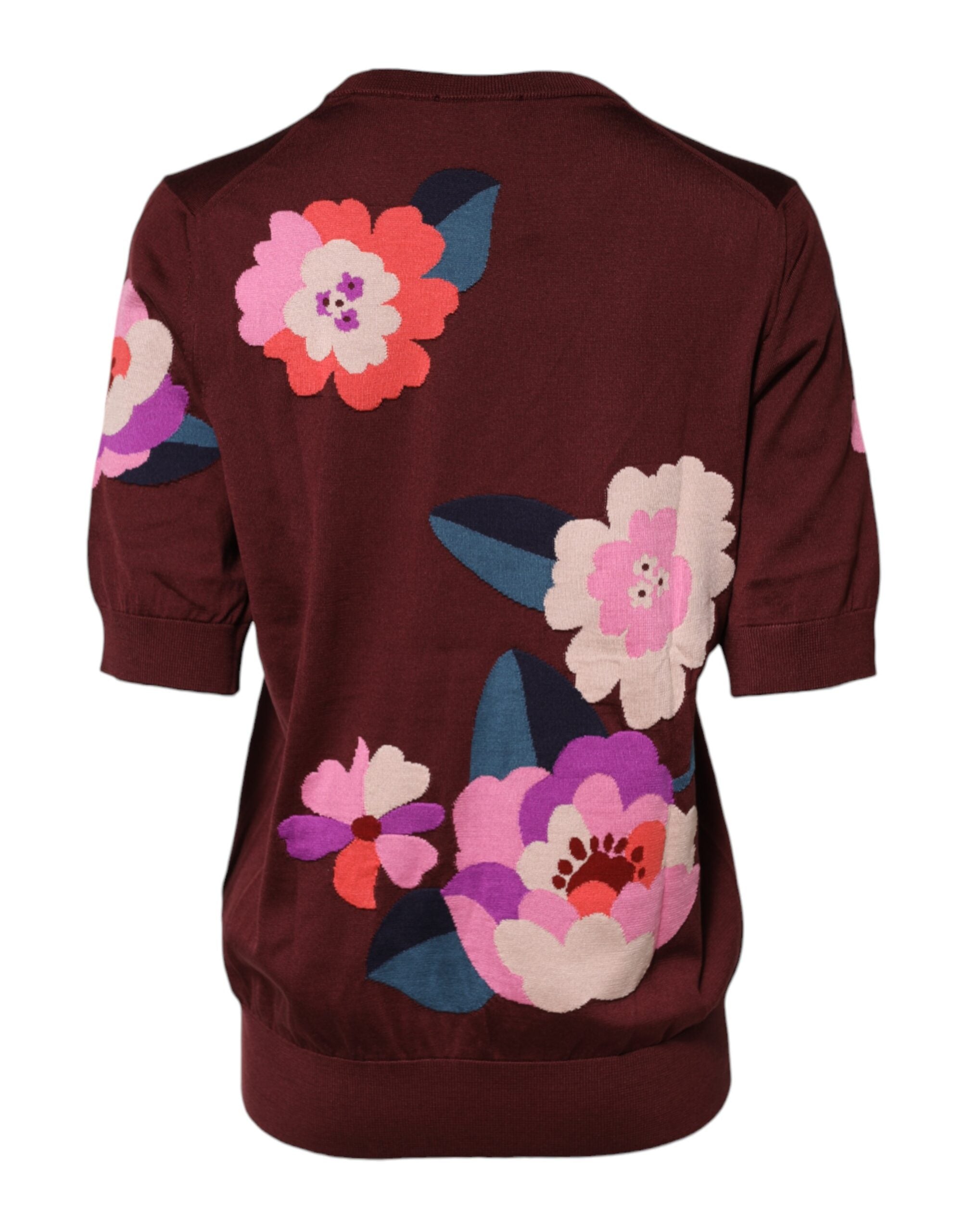 Dolce & Gabbana Maroon Floral Silk Rundhalsausschnitt Bluse Top