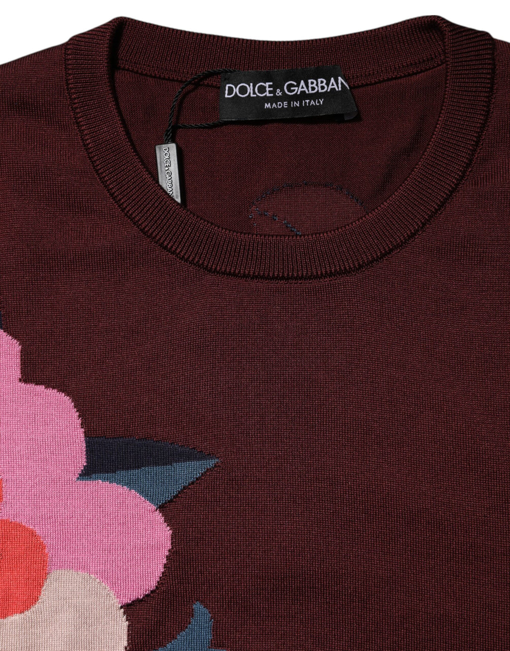 Dolce & Gabbana Maroon Floral Silk Rundhalsausschnitt Bluse Top