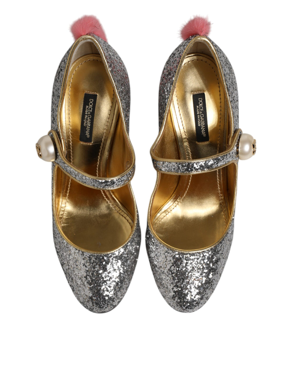 Dolce & Gabbana Silber Glitzer Nerz Pelz VALLY Pumps Schuhe