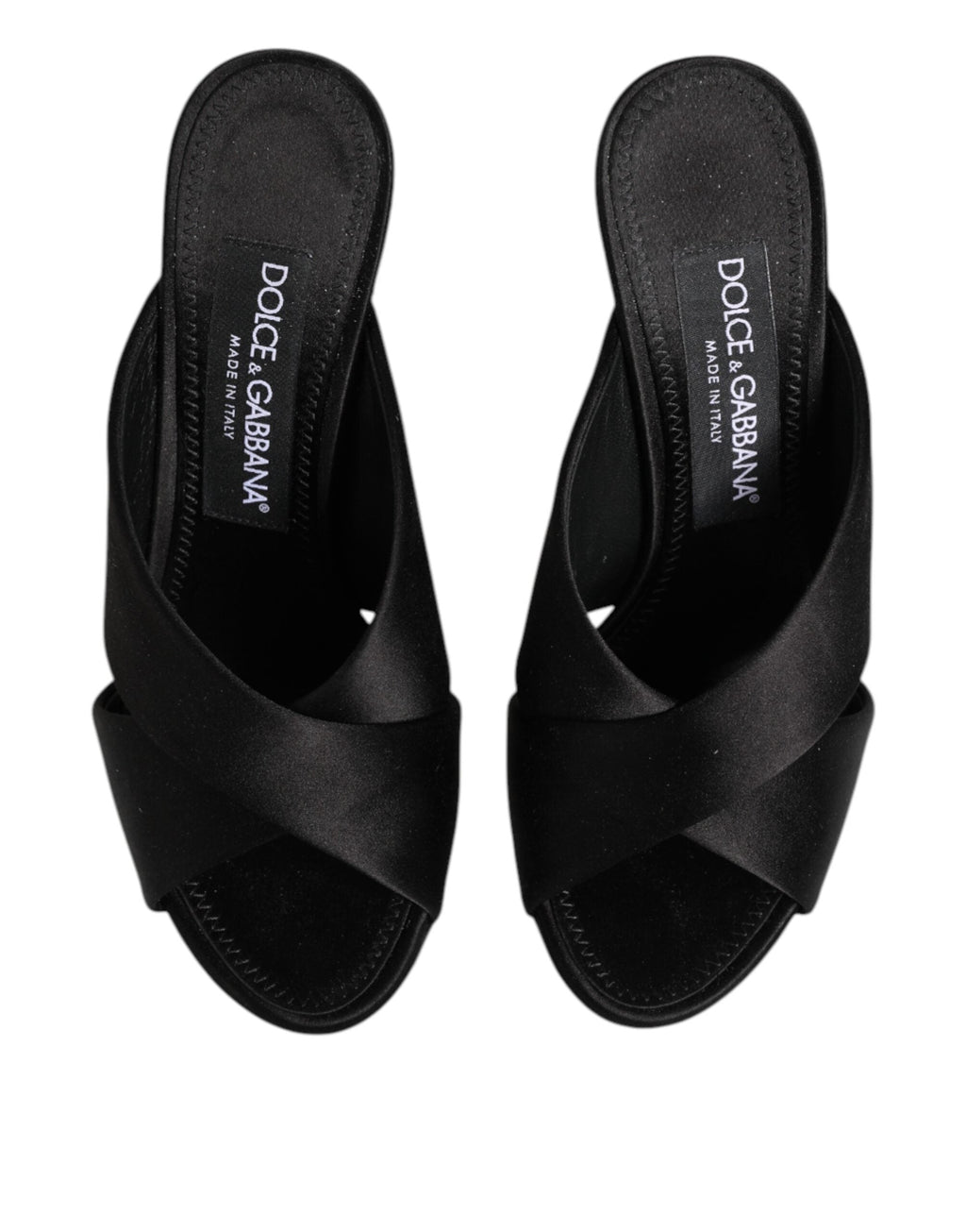 Dolce & Gabbana Schwarzes Logo KEIRA Satin Slides Sandalen Schuhe