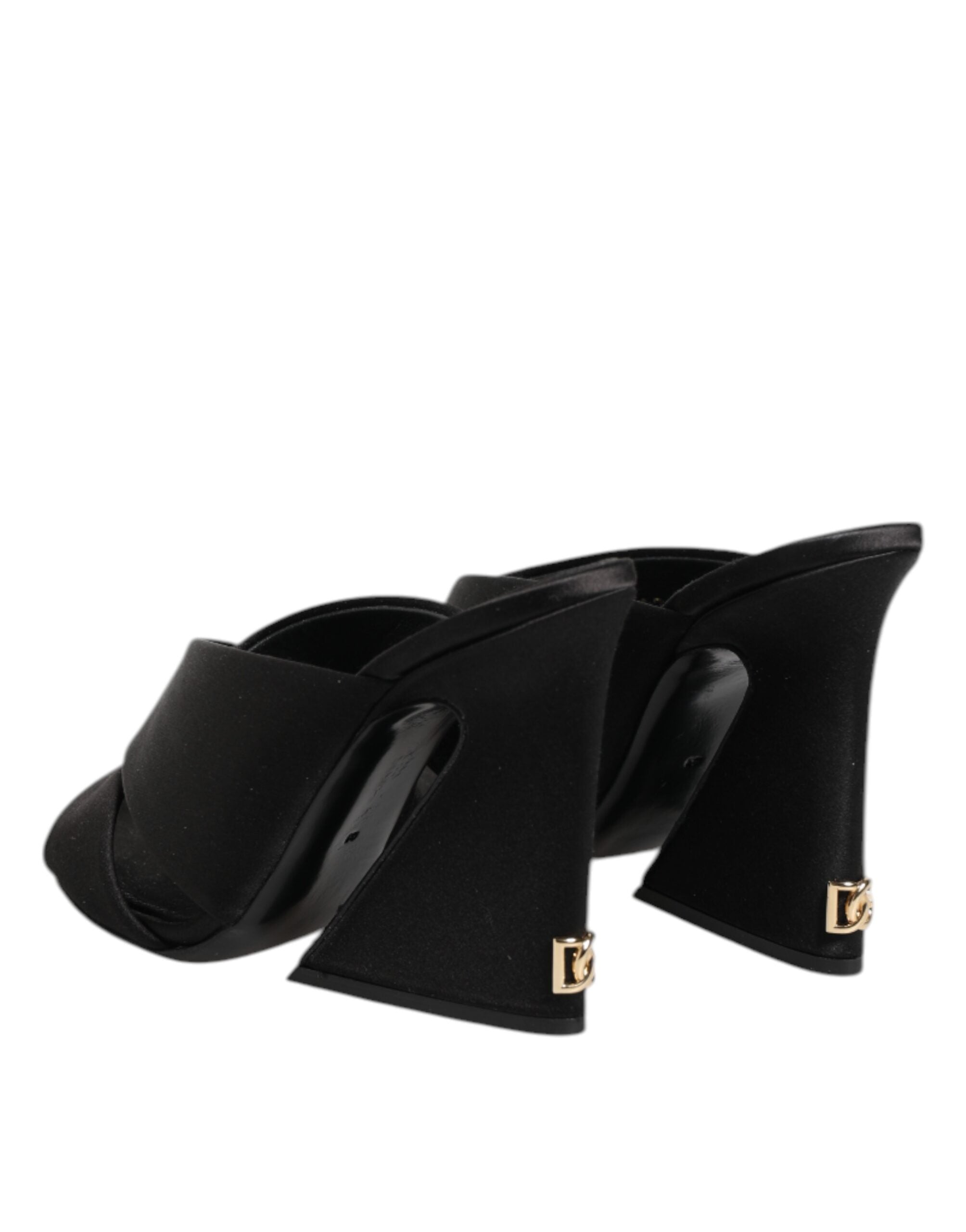 Dolce & Gabbana Schwarzes Logo KEIRA Satin Slides Sandalen Schuhe